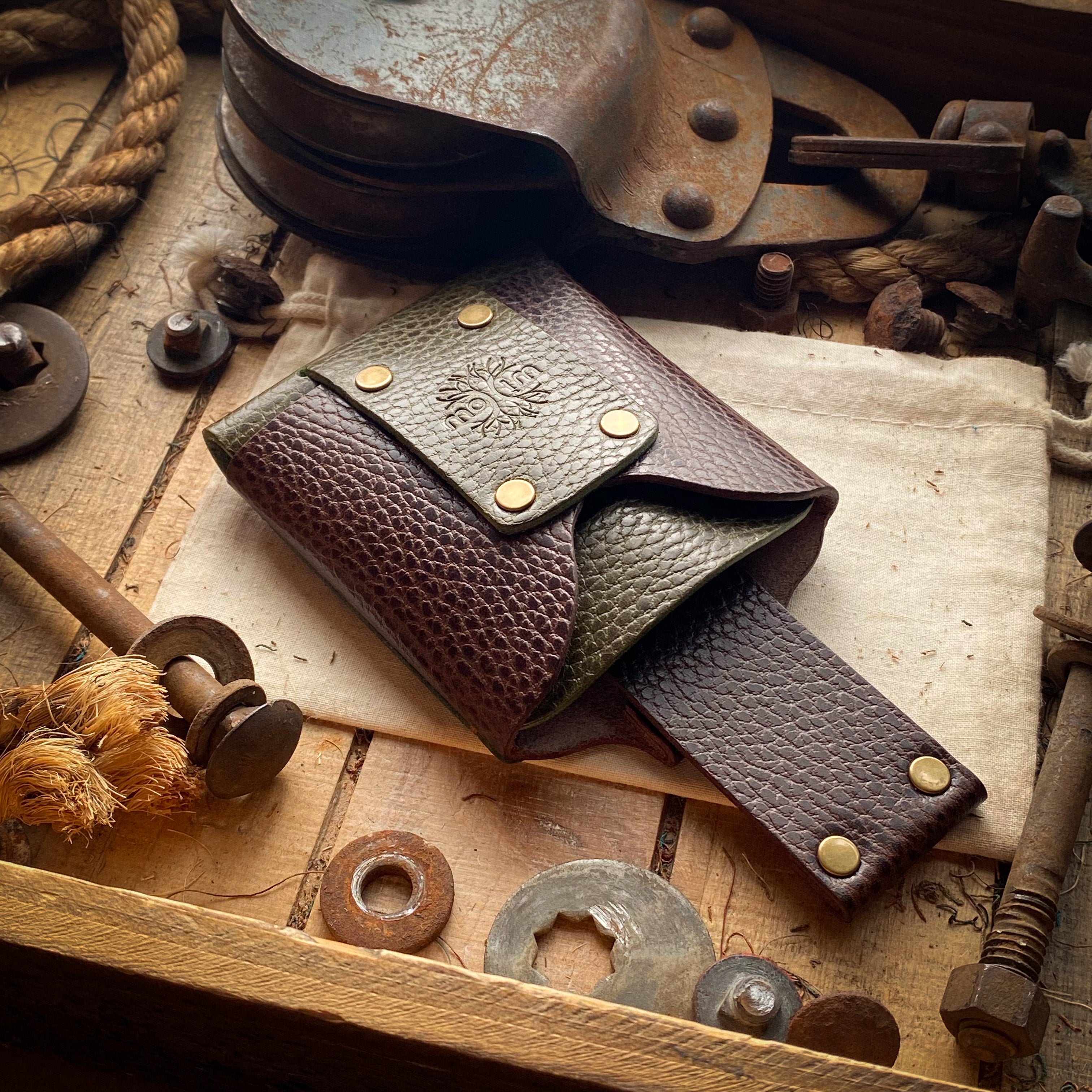 134209A6-BE9Personalized Leather Wallet for Travel with leather pull tab