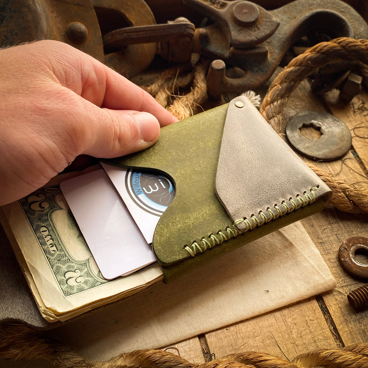 Collab Wallet - Willow Craft Goods x Open Sea Leather - Charcoal and O