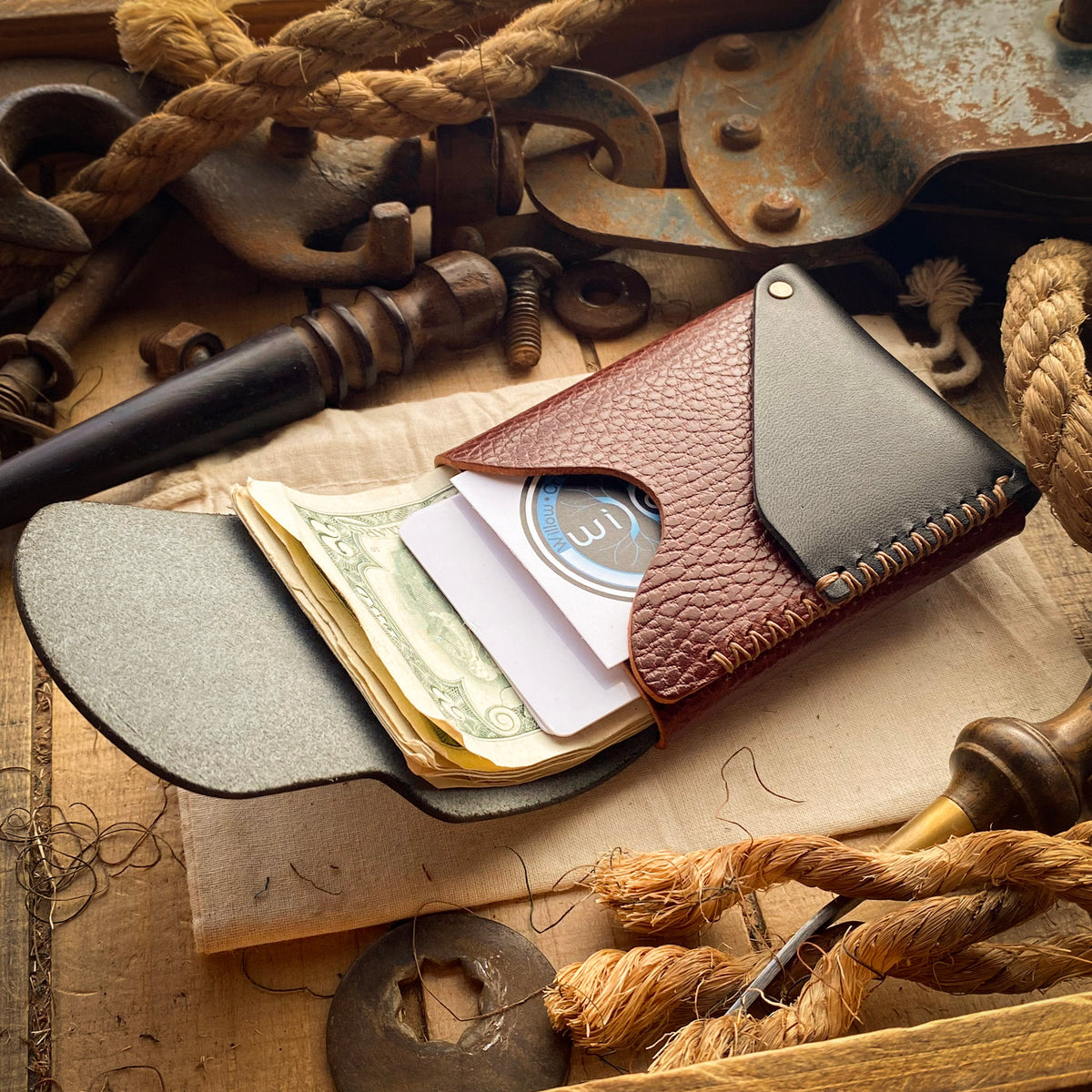 Collab Wallet - Willow Craft Goods x Open Sea Leather - Black and Maho