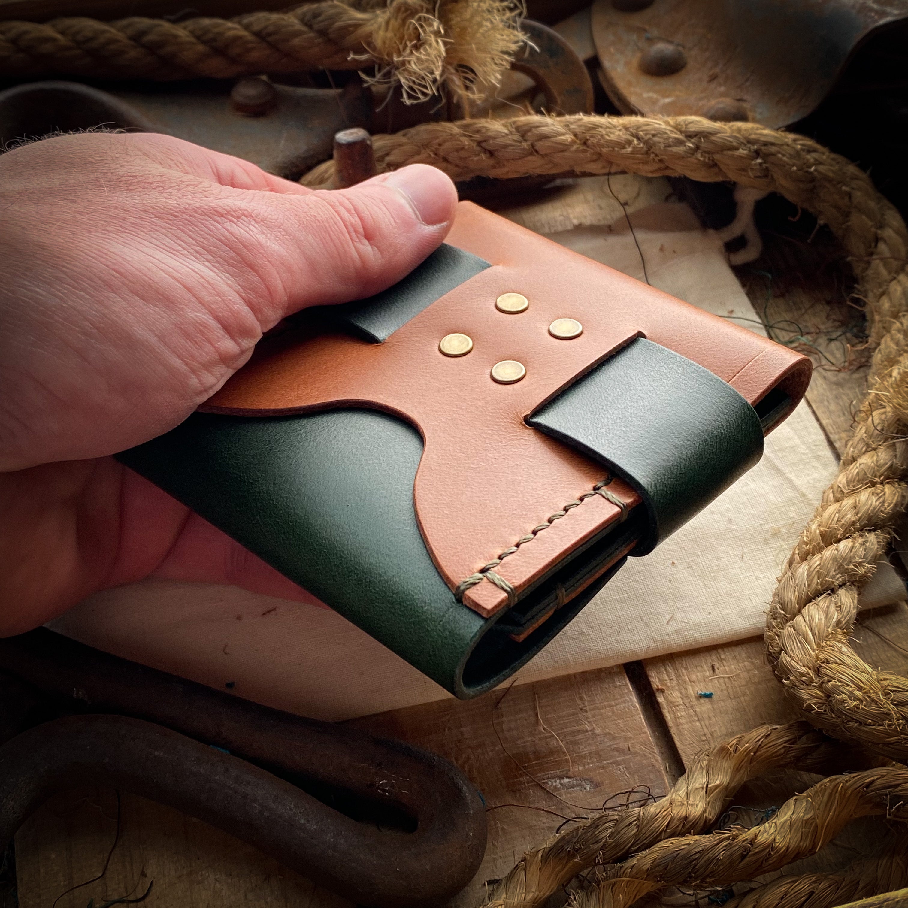 Luxe Minimalist Wallet - Quick Access - Bourbon and Emerald Green
