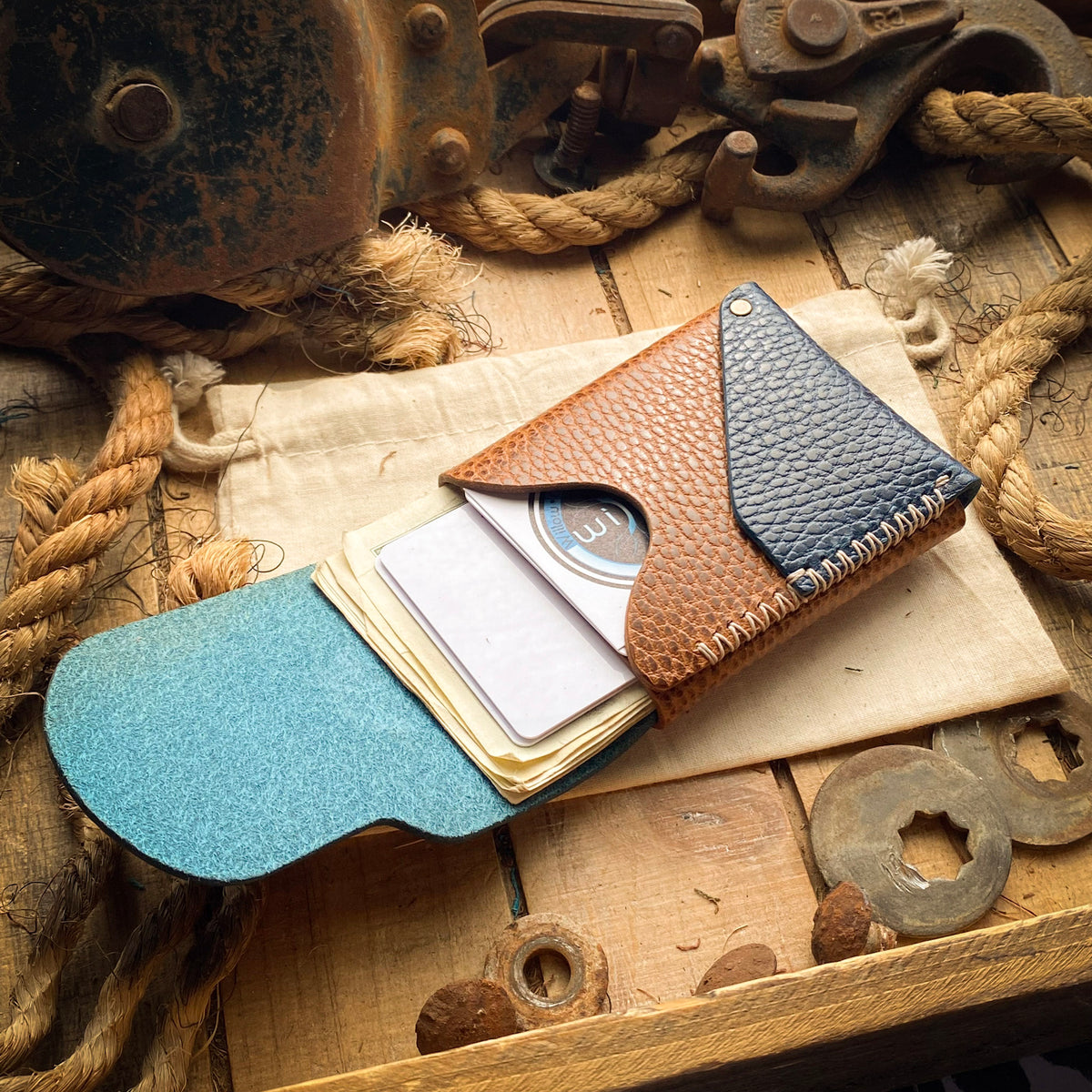 Collab Wallet - Willow Craft Goods x Open Sea Leather - Blue Dollaro a