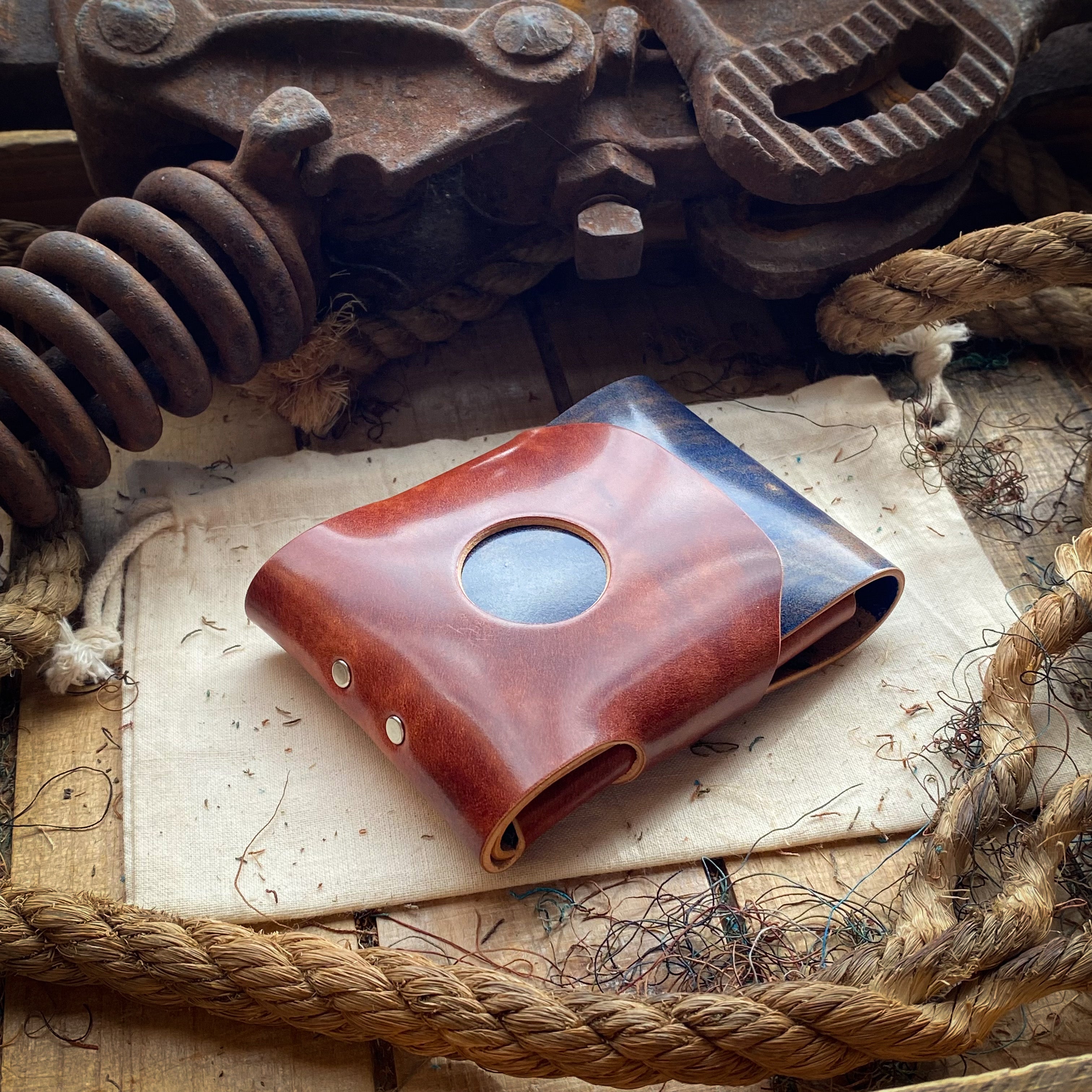 Original Swaddle Minimalist Wallet - Cognac and Ocean -  Shell Cordovan