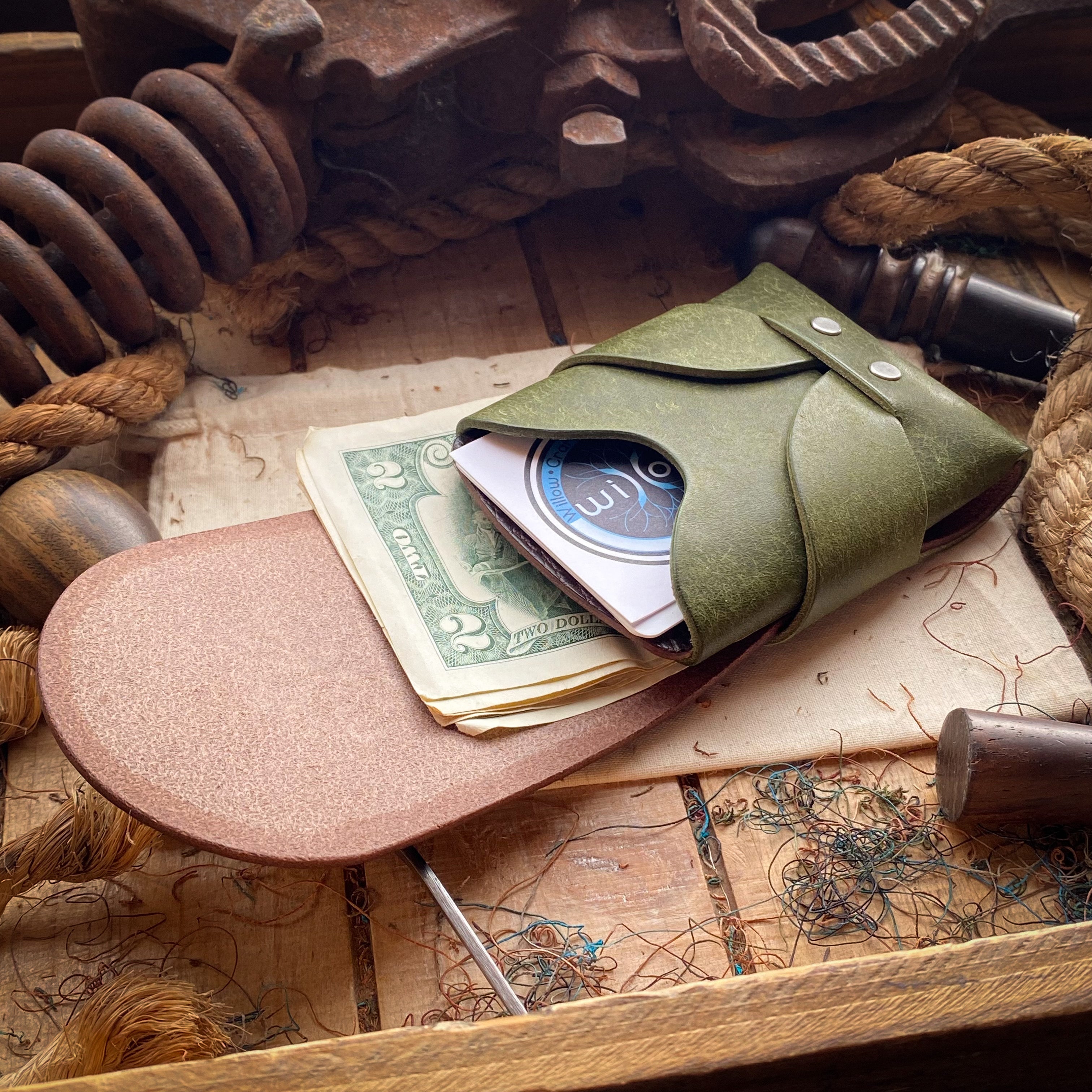 Original Swaddle Minimalist Wallet - Olive Pueblo and Brown Dollaro