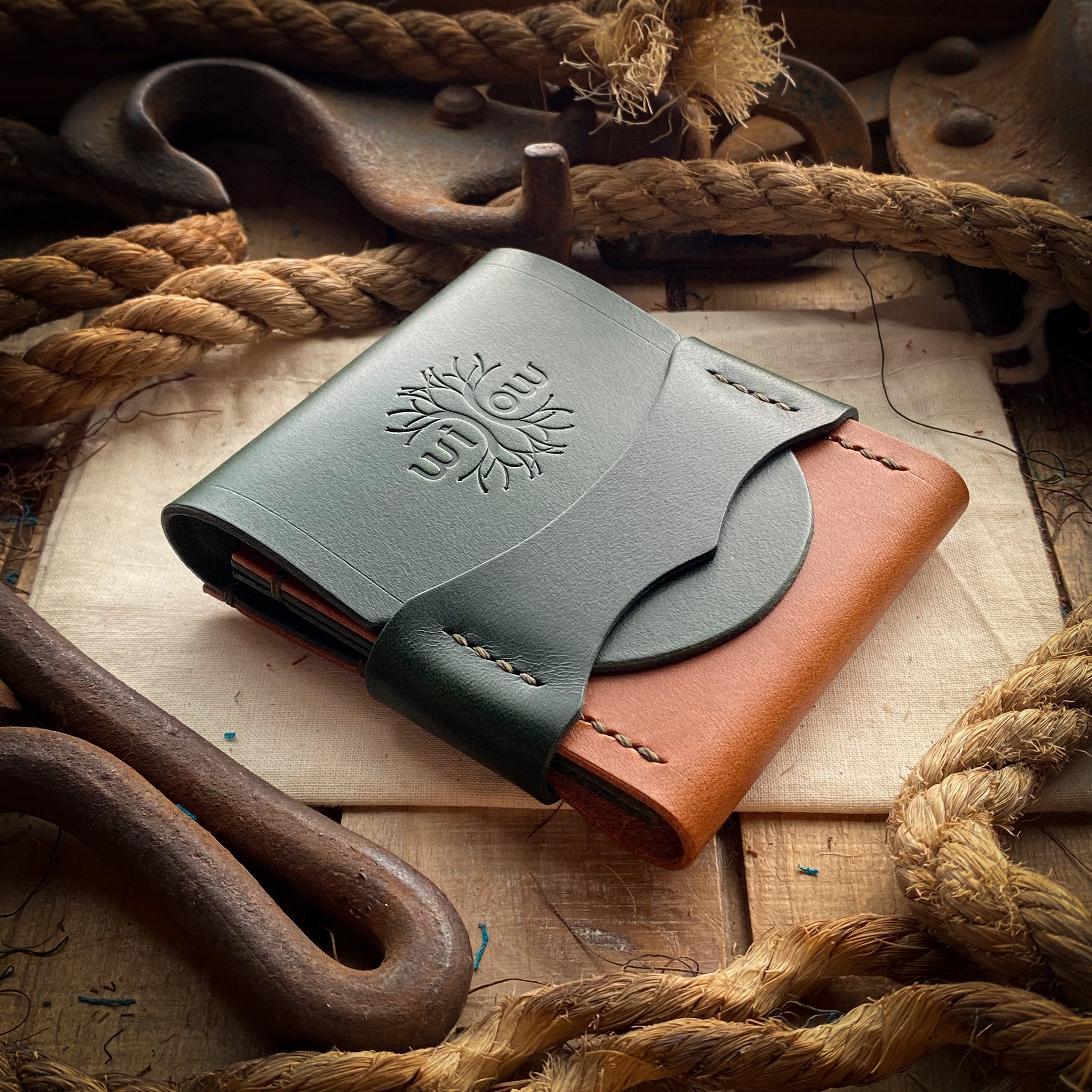 Luxe Minimalist Wallet - Quick Access - Bourbon and Emerald Green