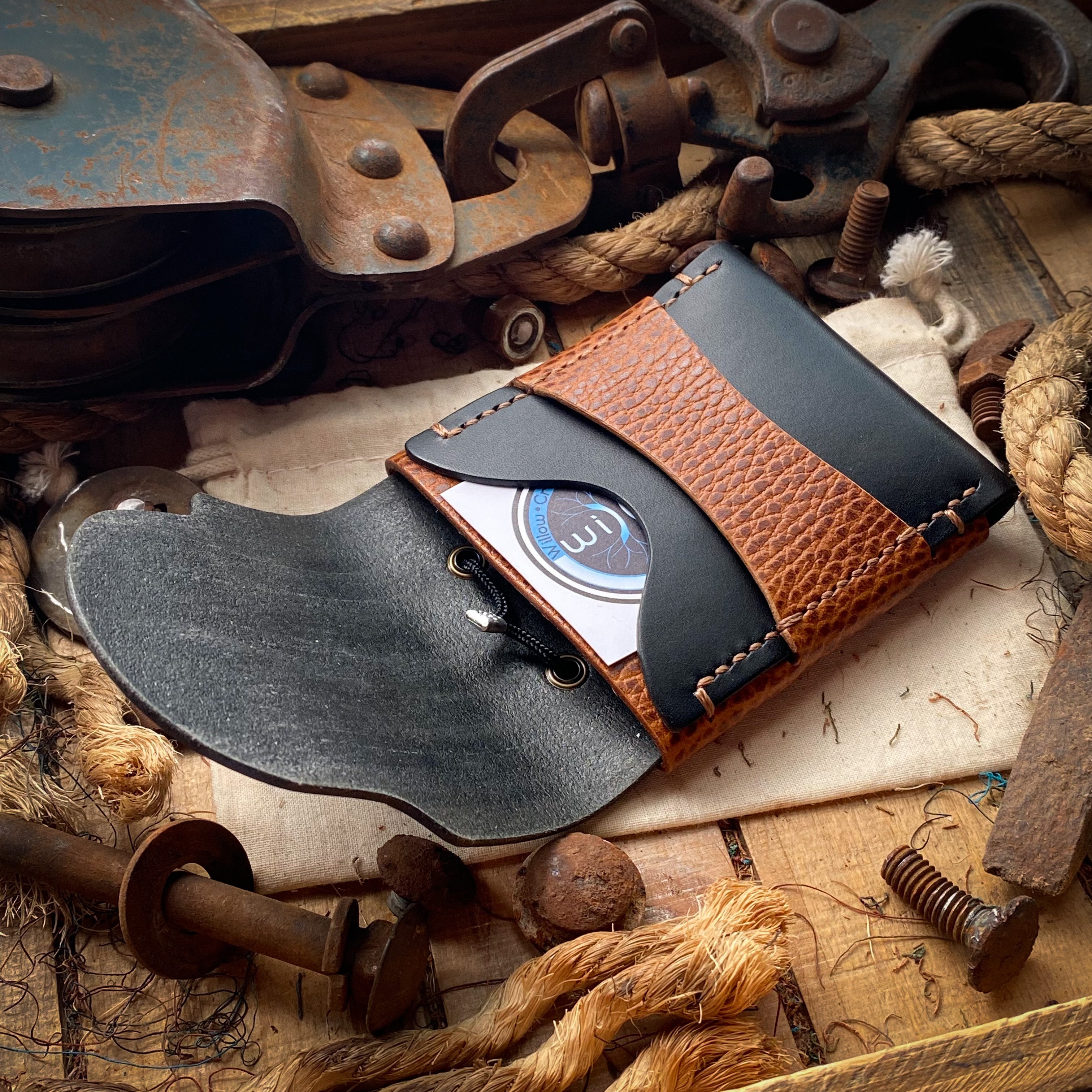 Best Leather Flap Wallet made in the USA with Pull String