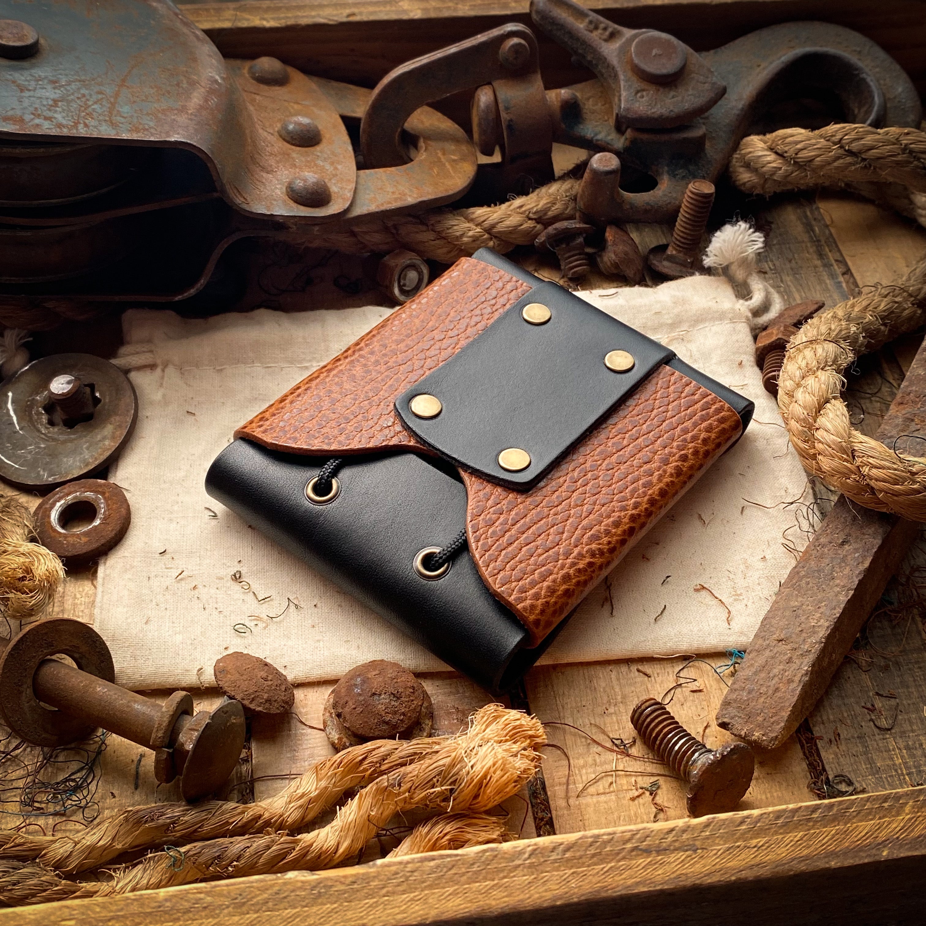 Best Leather Flap Wallets made in the USA with Pull String