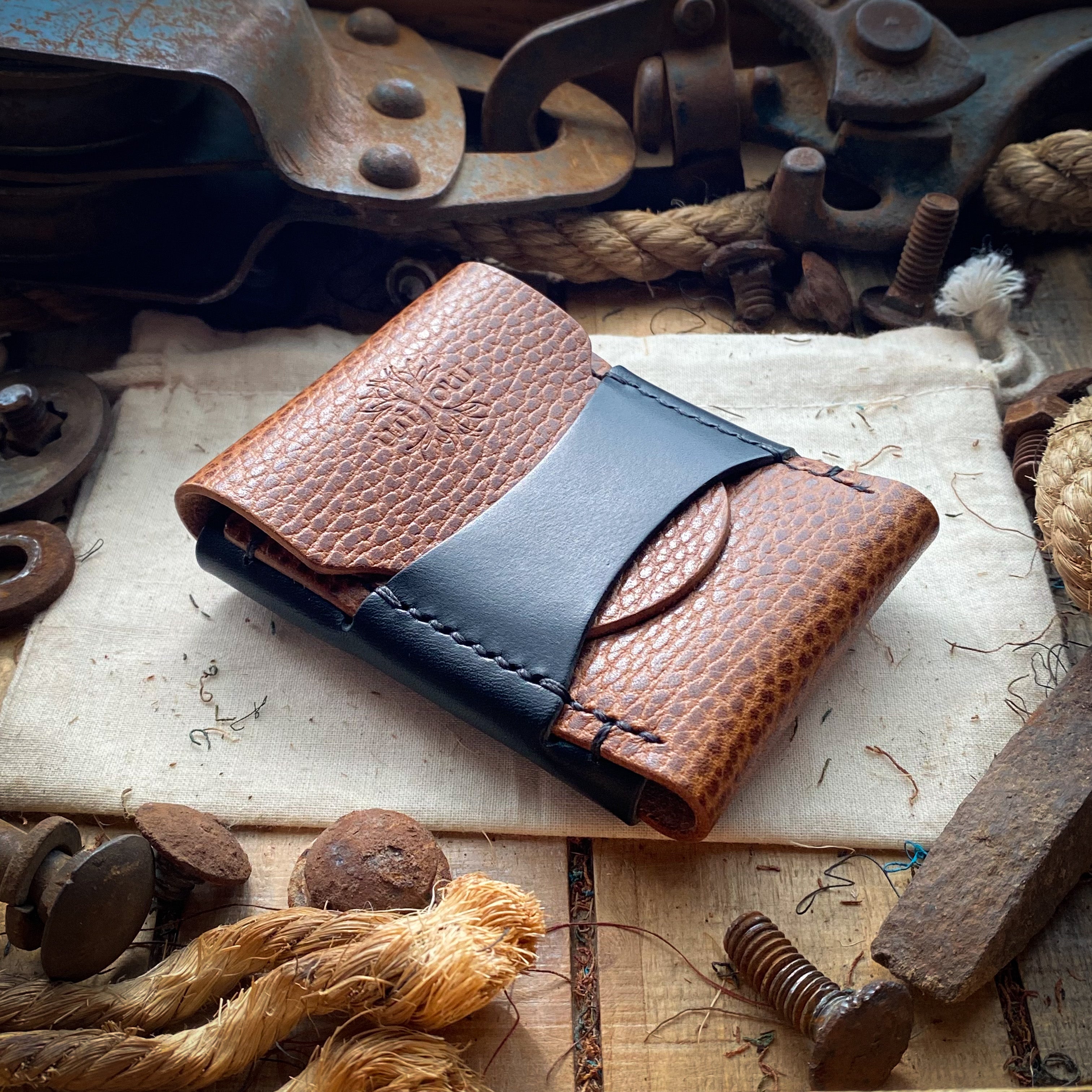 Best Slim Minimalist Wallet in Whiskey and Black Leather