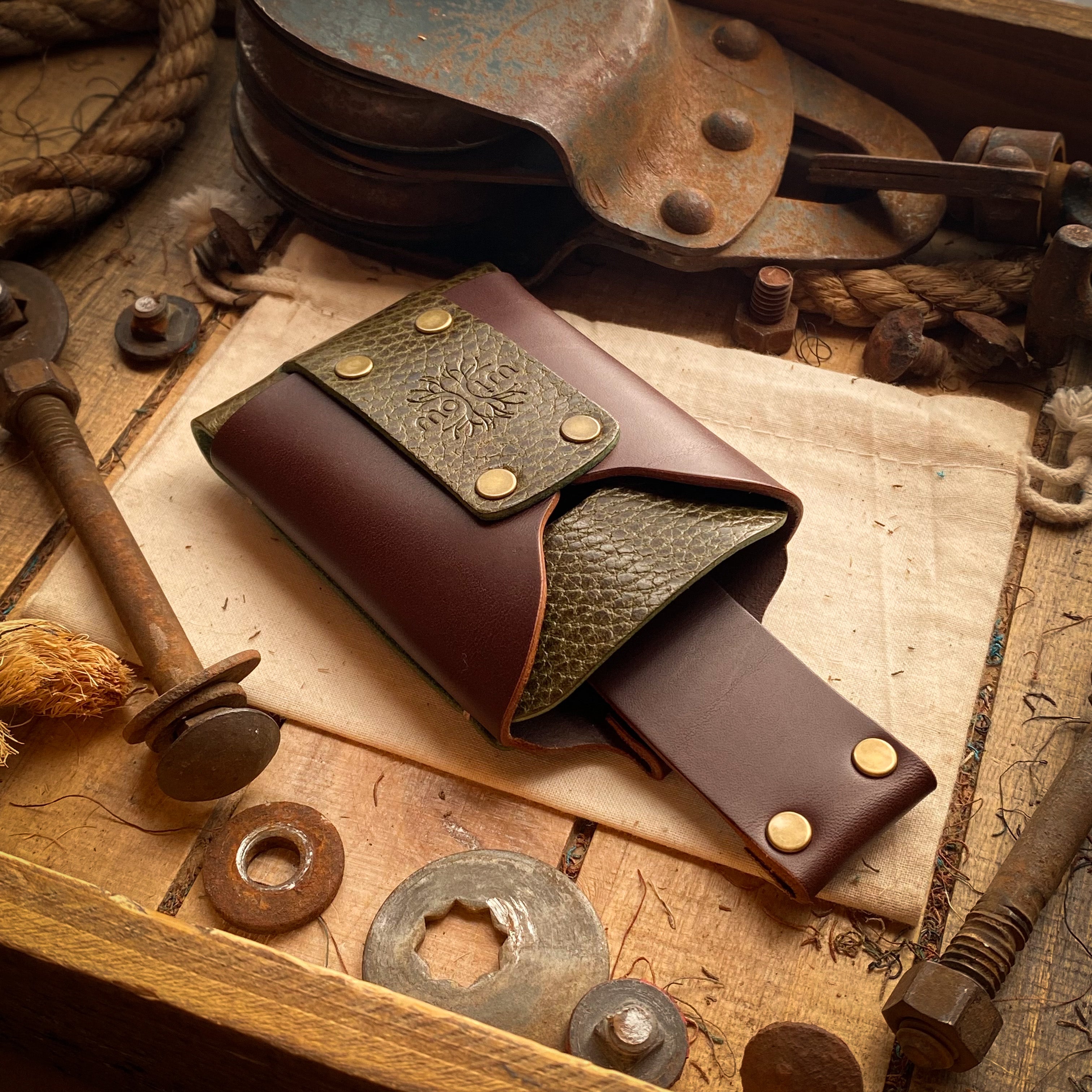 Best Slim Minimalist Wallets - Original Knocks in Green Leather with pull tab