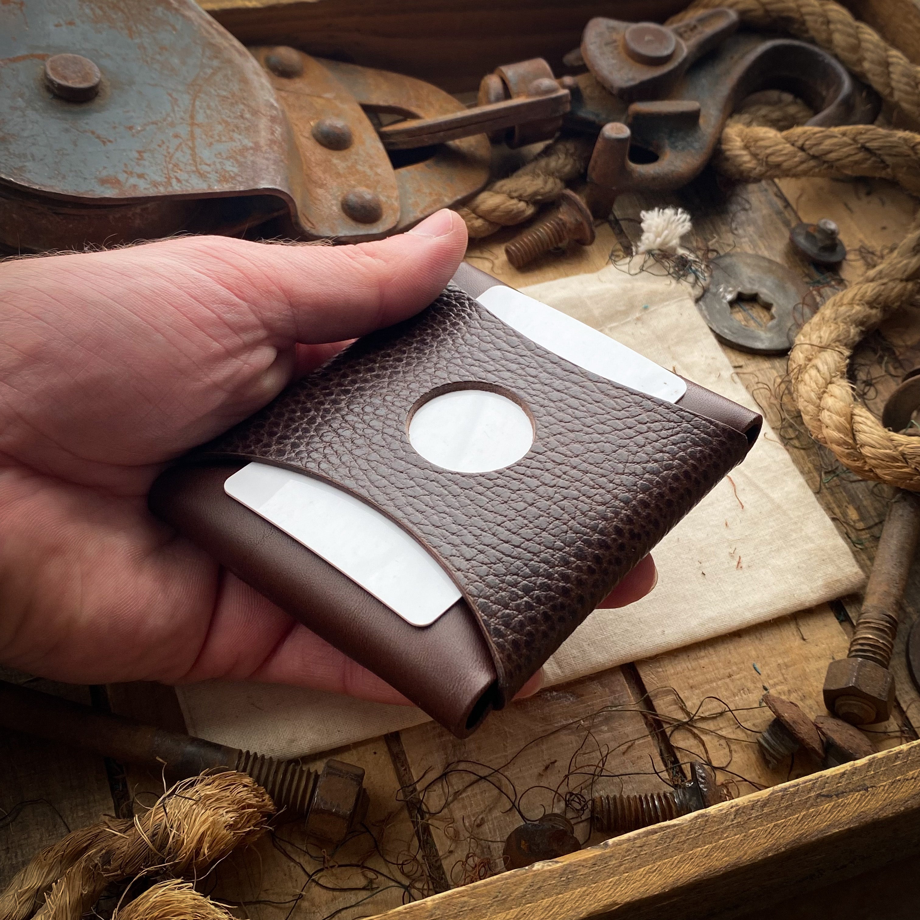 Cool Mens Airtag Wallet in Brown Leather