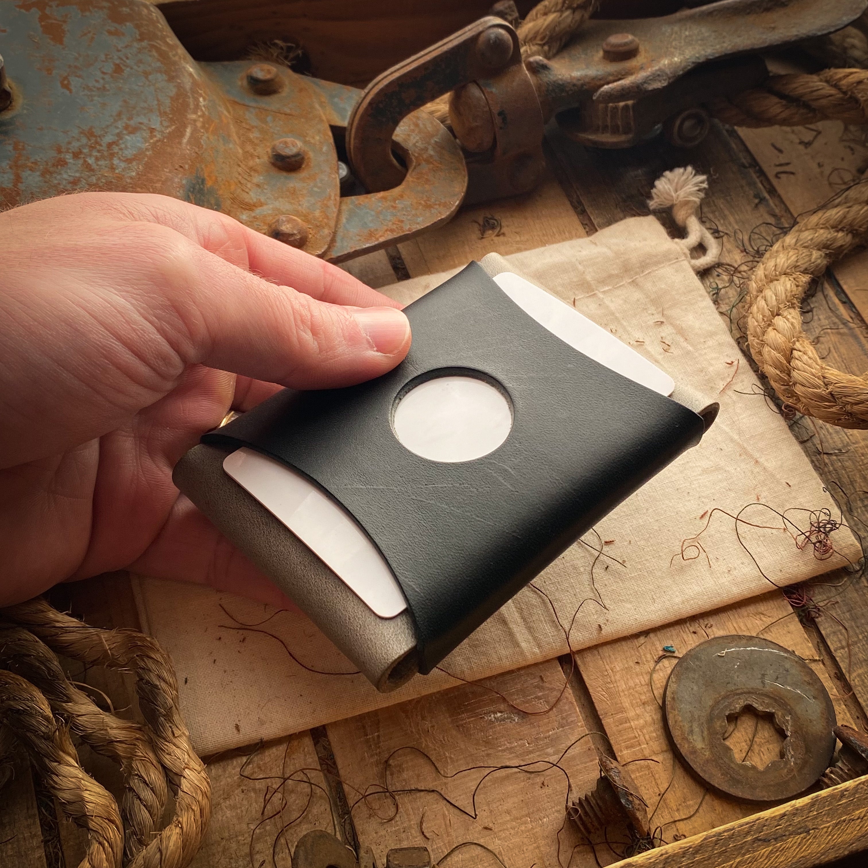 Cool Mens Wallet Wask Minimalist Original Charcoal and Black Rear