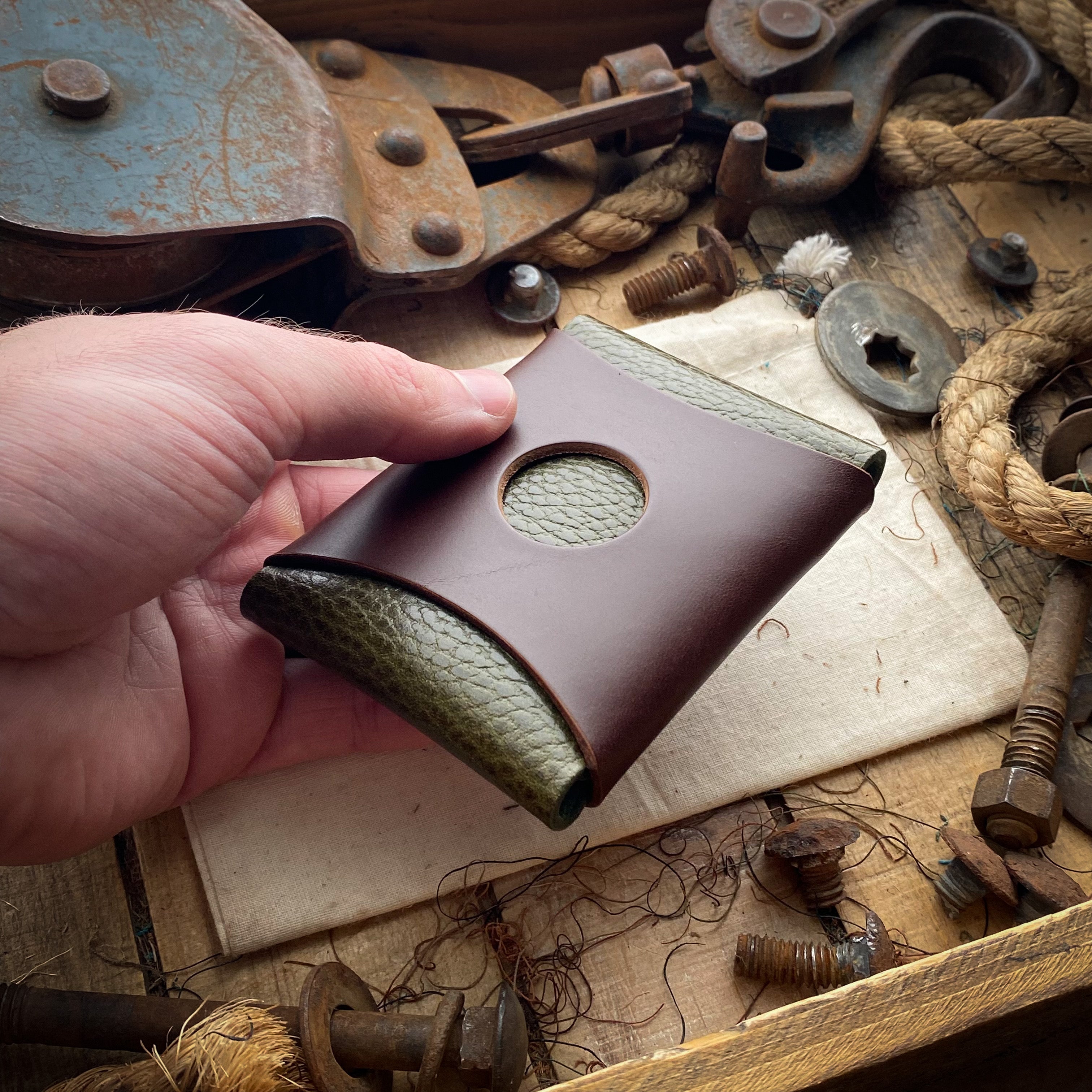 Cool Mens Wallet Wask Original Olive and Mahogany Airtag