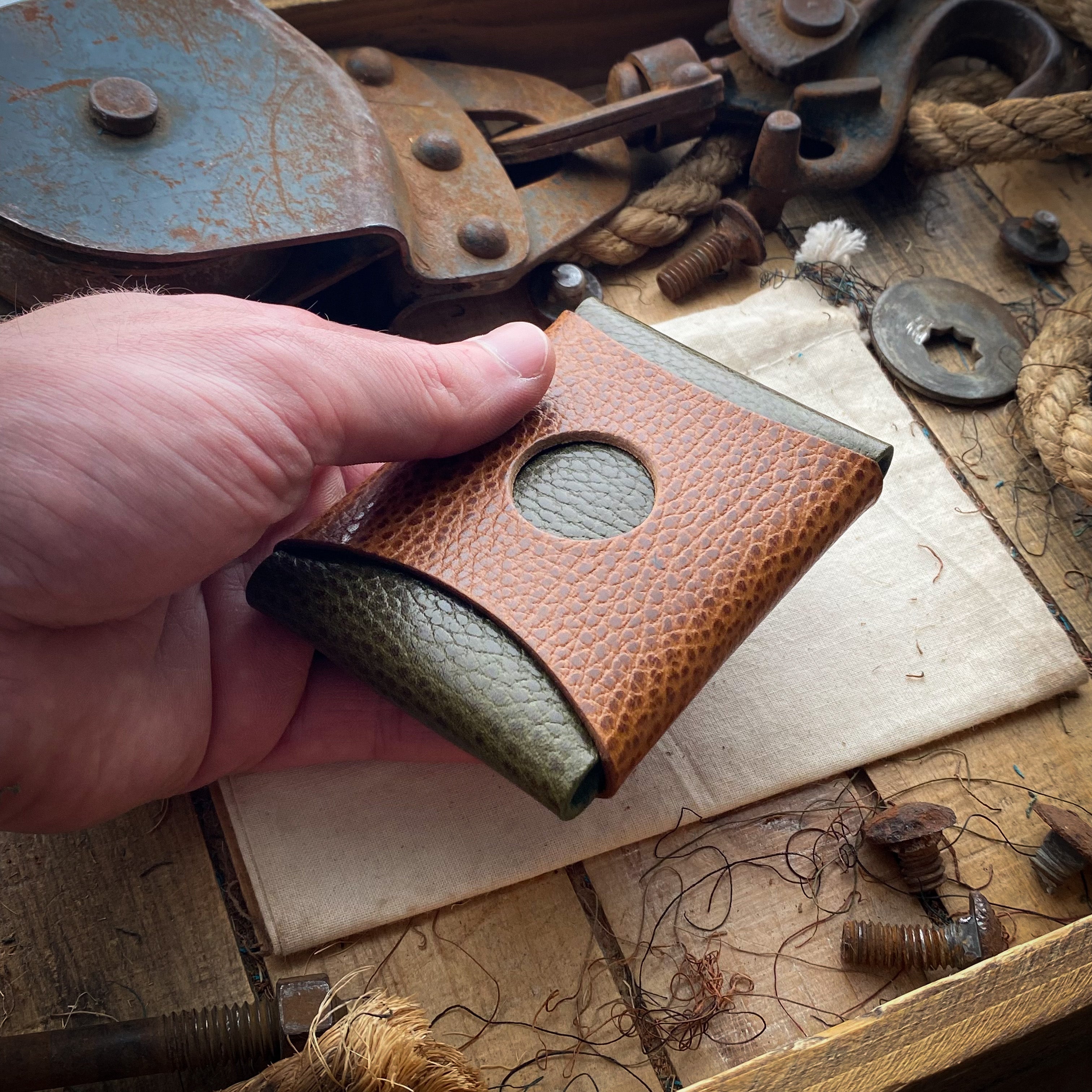 Cool Mens Wallet Wask Original Olive and Whiskey Airtag
