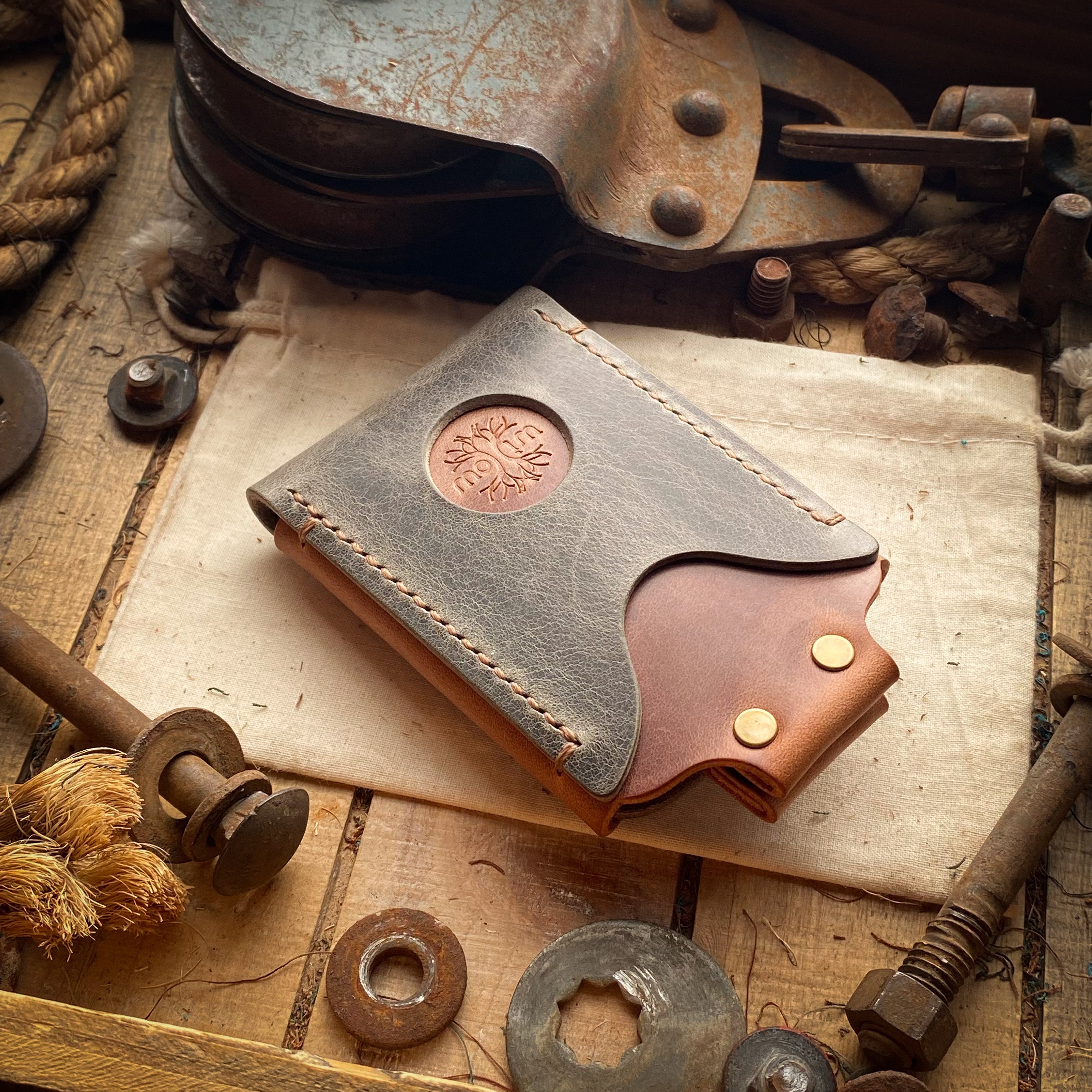 Distressed Leather Wallet made in the USA with Airtag