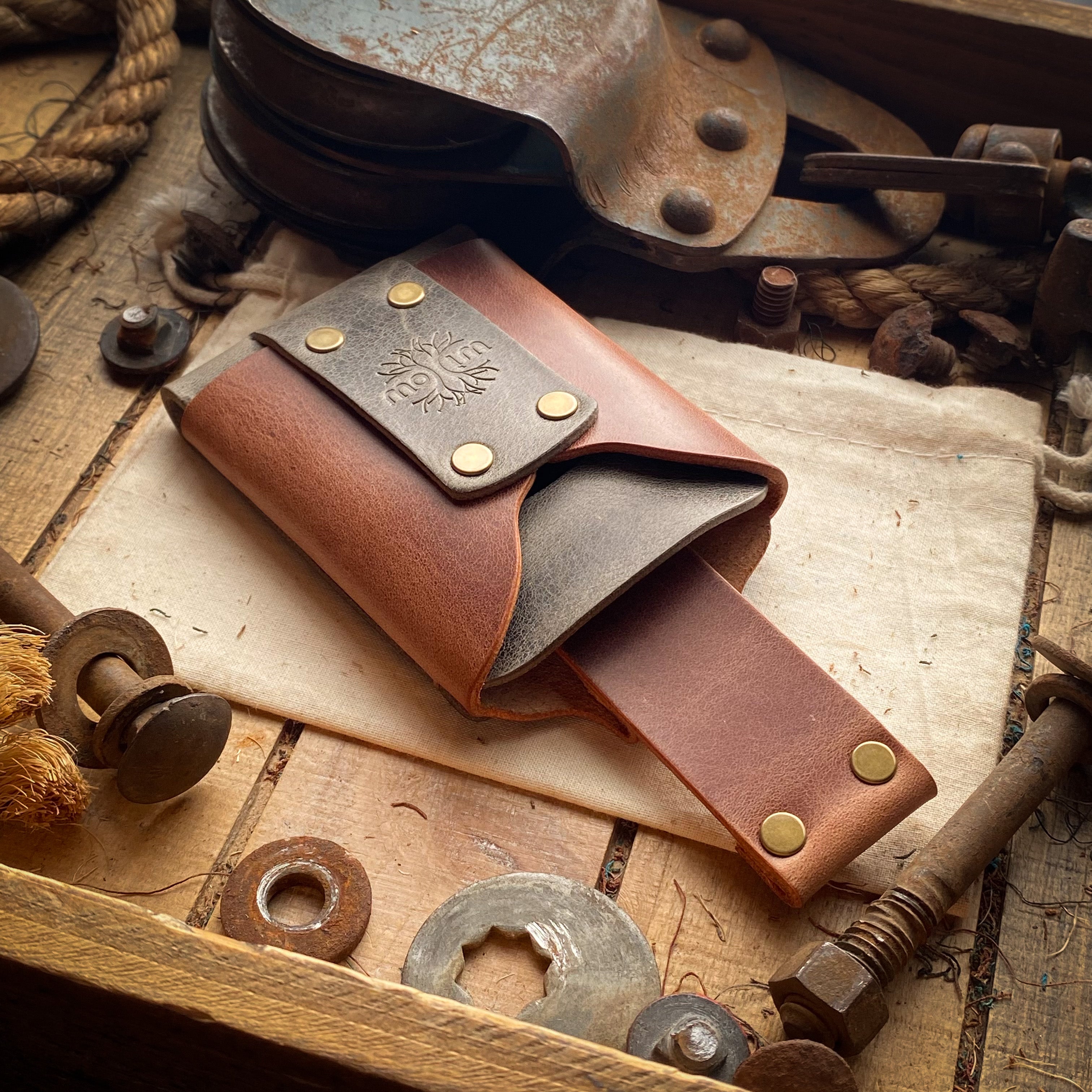 Distressed Leather Wallet made in the USA with pull tab