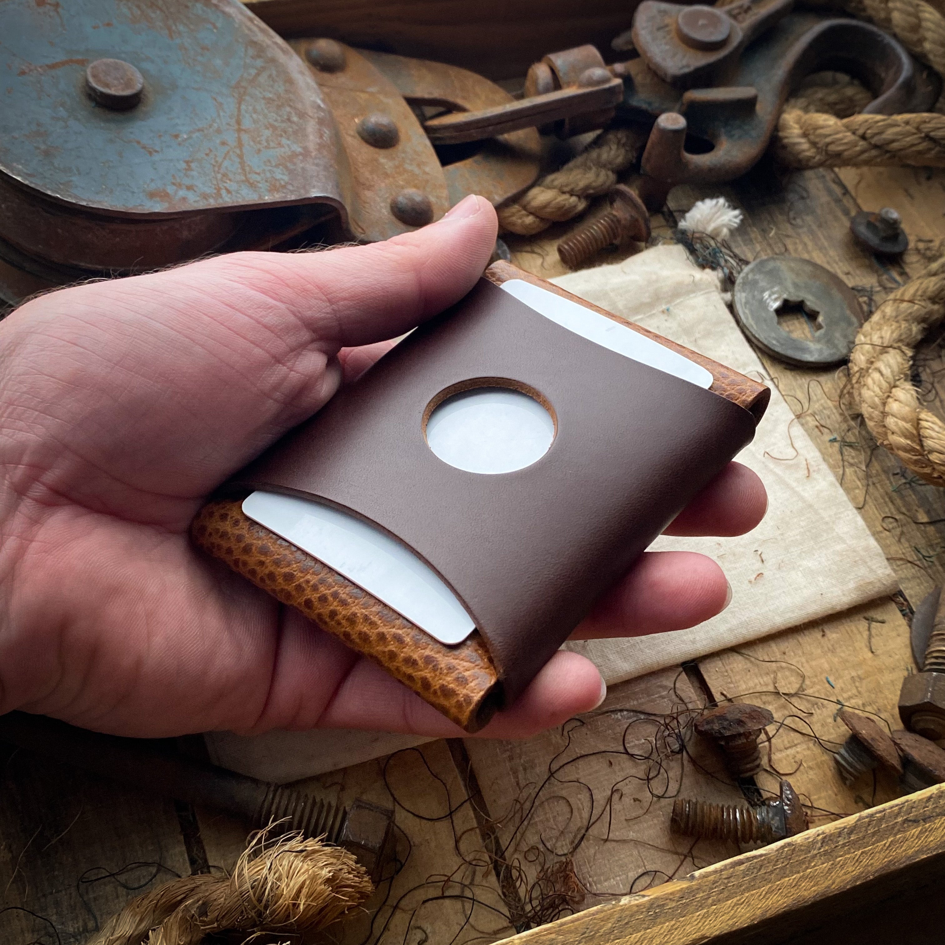 Front Pocket Wallet Wask Minimalist Wallet Whiskey and Dark Mahogany Rear