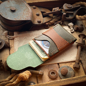 Green Mens Leather Wallet Luxe in Olive and Whiskey