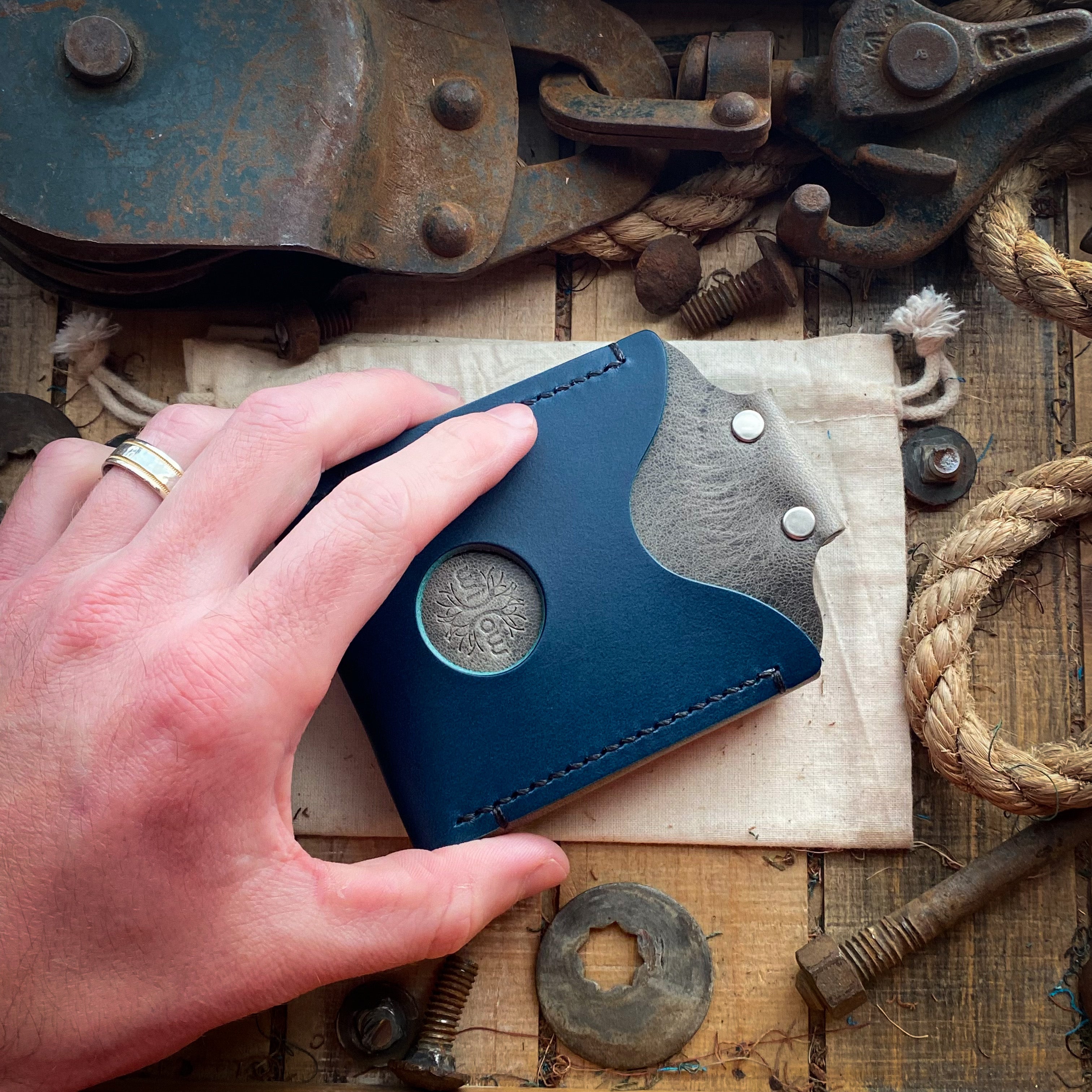 Large Travel Wallet Knocks Minimalist in Ocean Blue and Charcoal