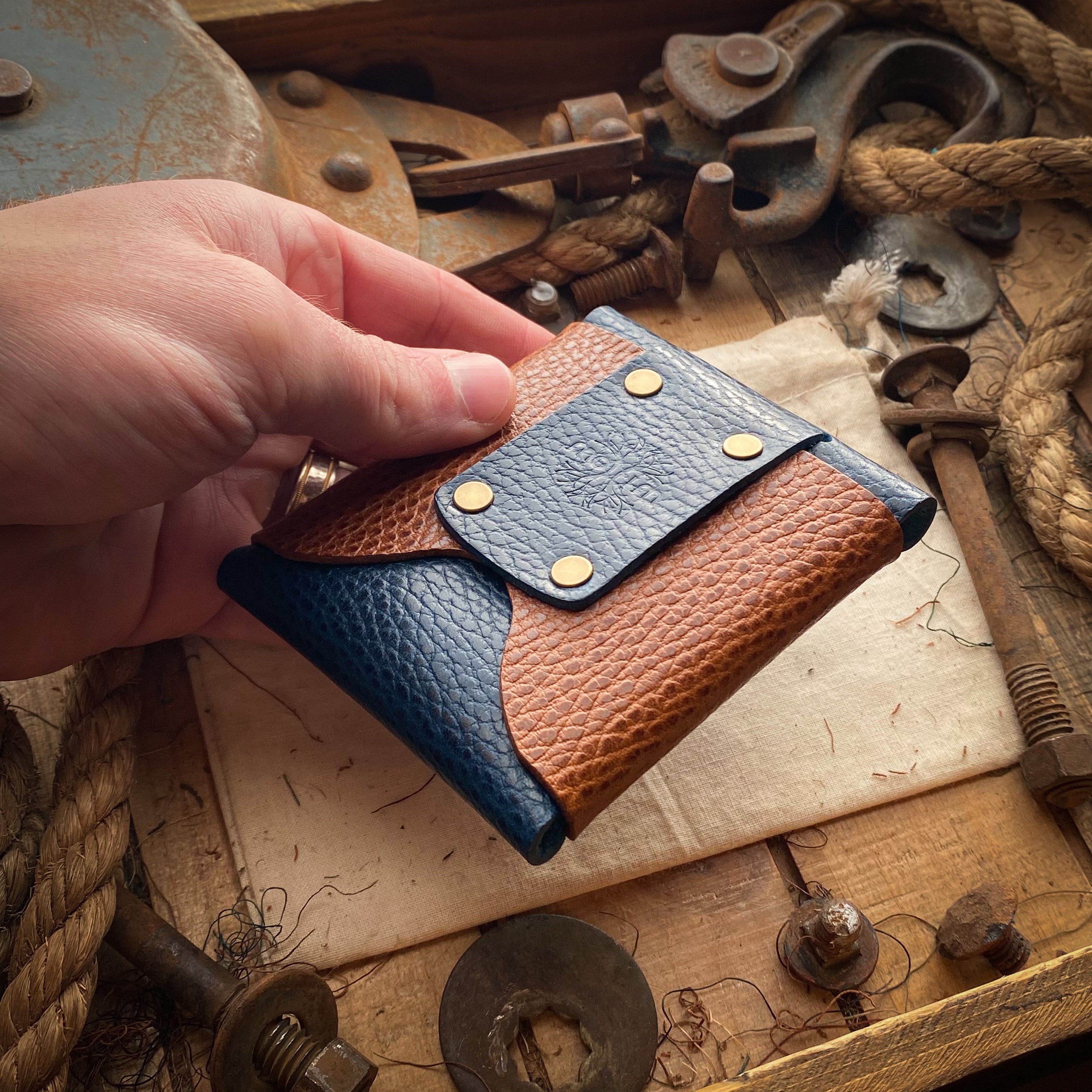 Large Travel Wallet Wide Wask in Blue Dollaro and Whiskey Inside Main
