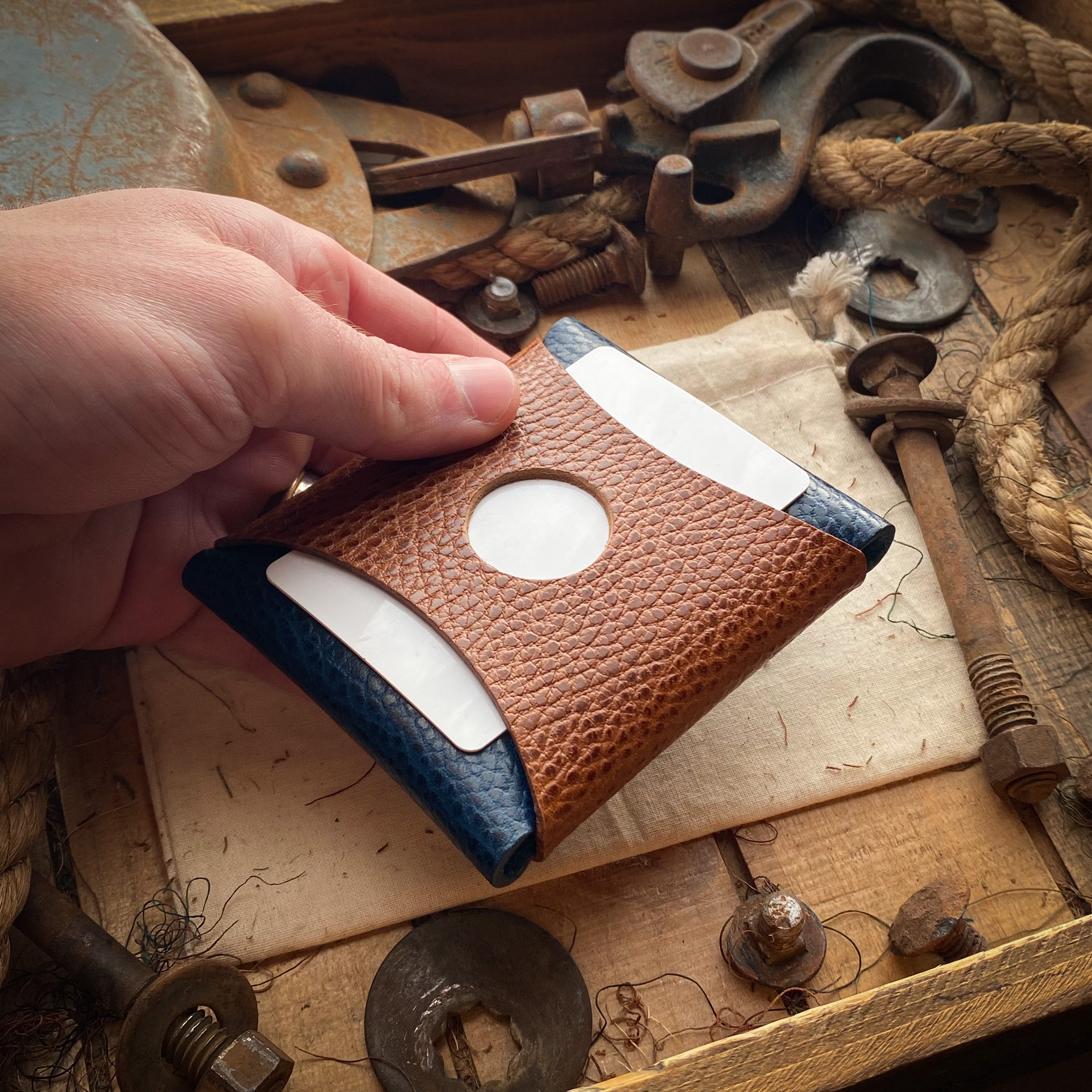 Large Travel Wallet Wide Wask in Blue Dollaro and Whiskey Inside Rear Card Quick Access