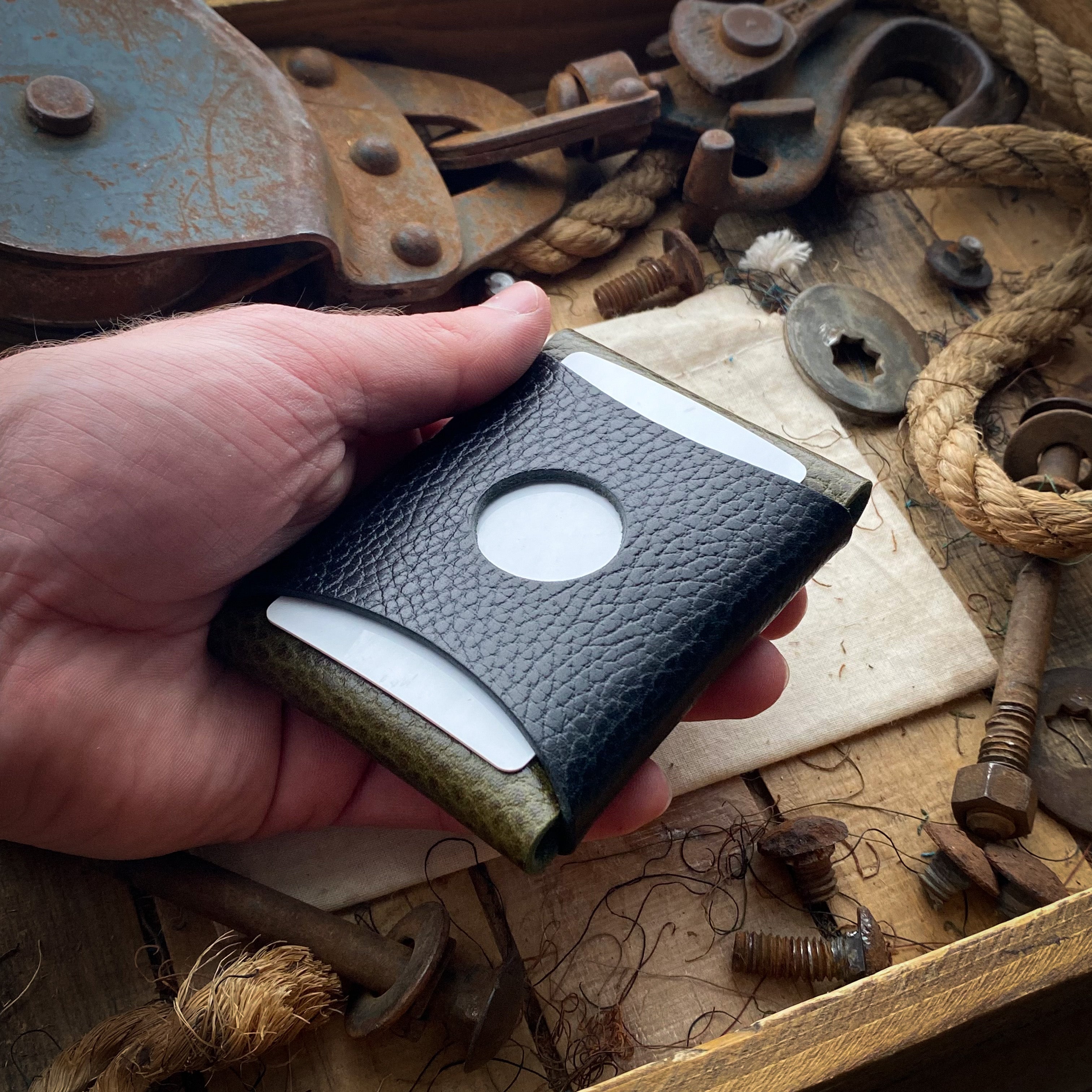 Mens Leather Wallet Wask Original Olive and Black Dollaro Rear
