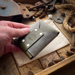 Mens Leather Wallet Wask Original Olive and Charcoal Front