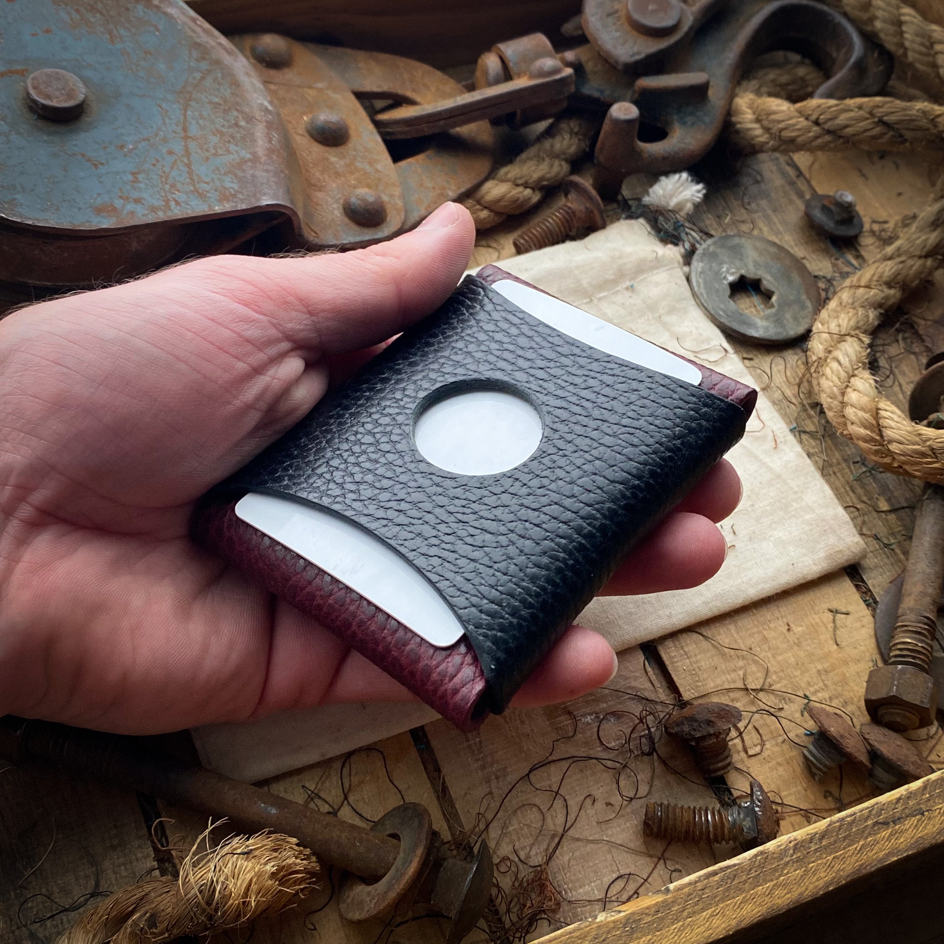 Mens Slim Card Wallet Wask minimalist original Bordeaux and Black Dollaro Rear