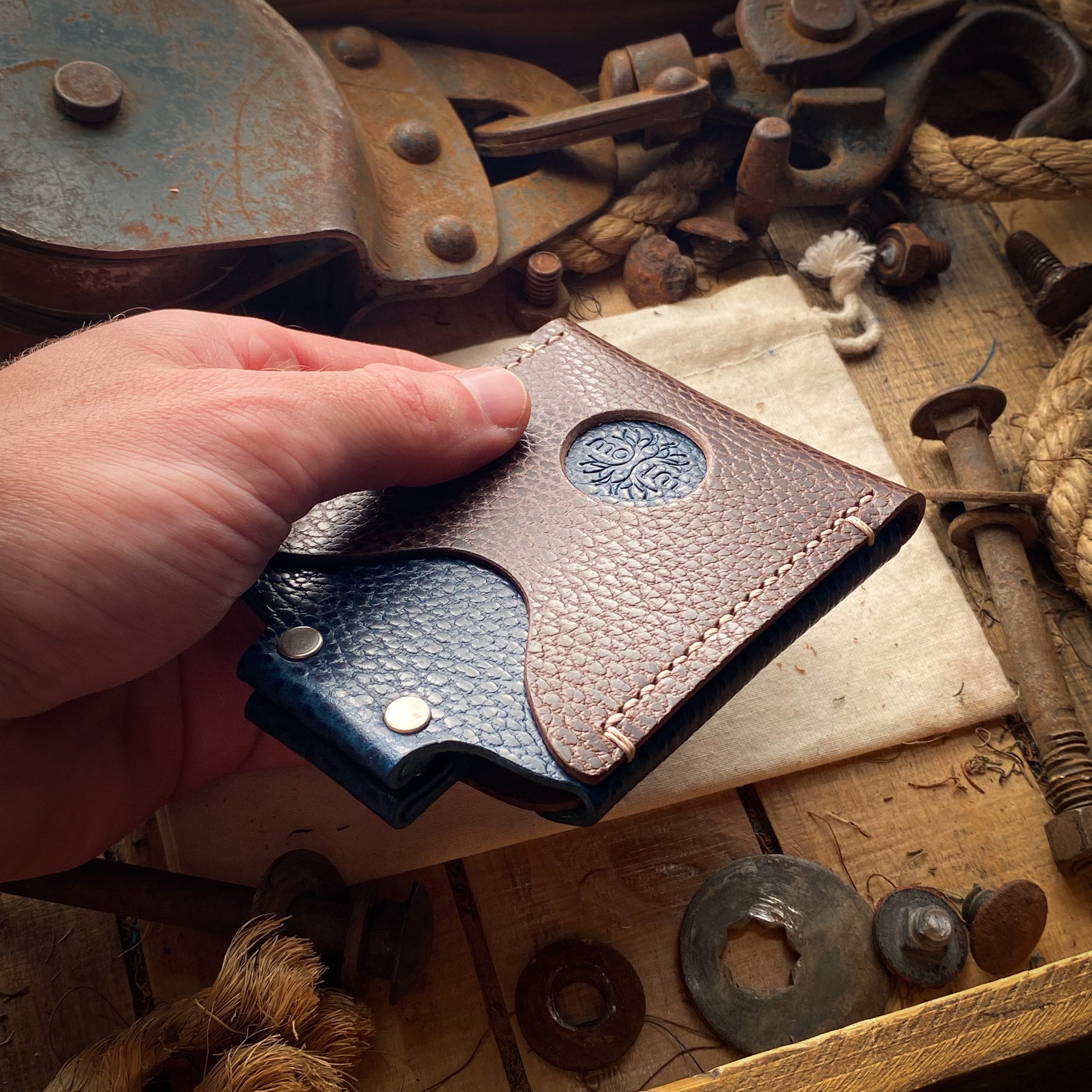 Mens Tough Leather Wallet with Airtag