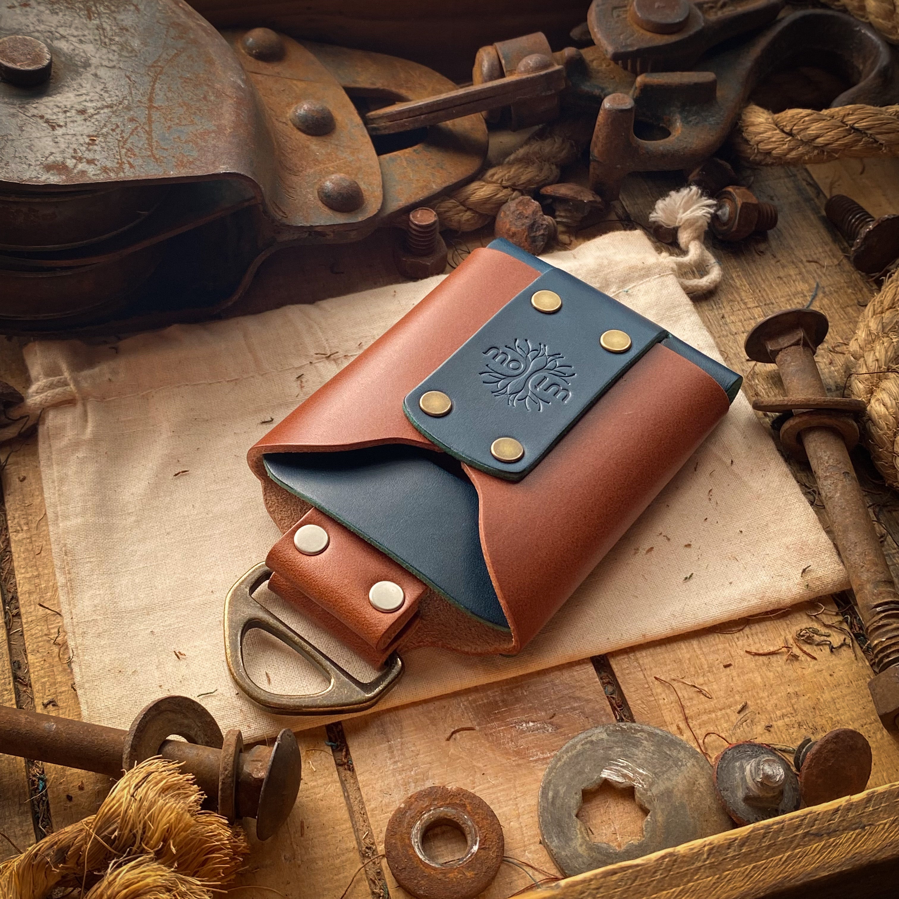 Original Knocks Minimalist Wallet in Blue Leather with rear quick access pocket