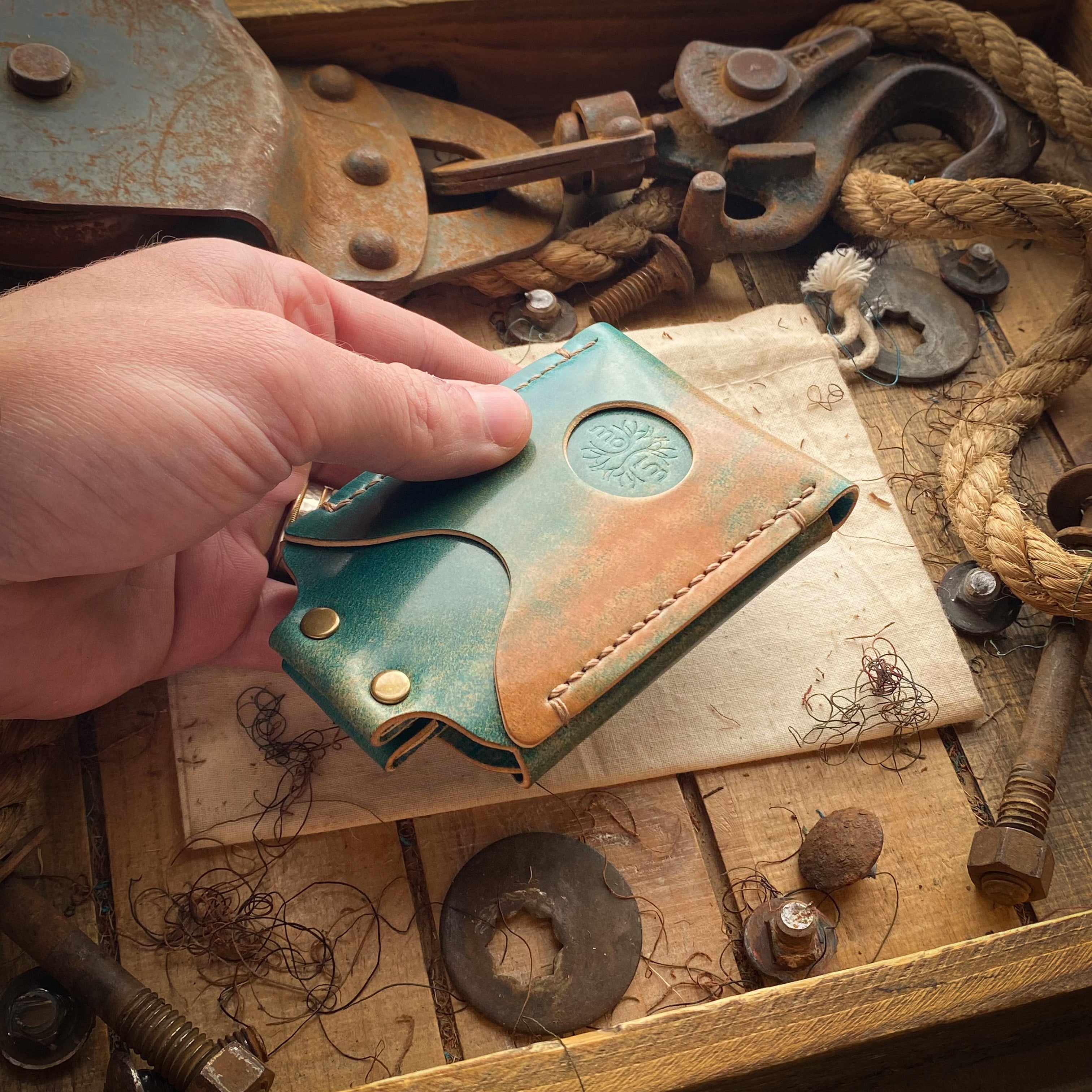 Shell Cordovan Minimalist Wallet Knocks Wallet - Turquoise Shell in Hand