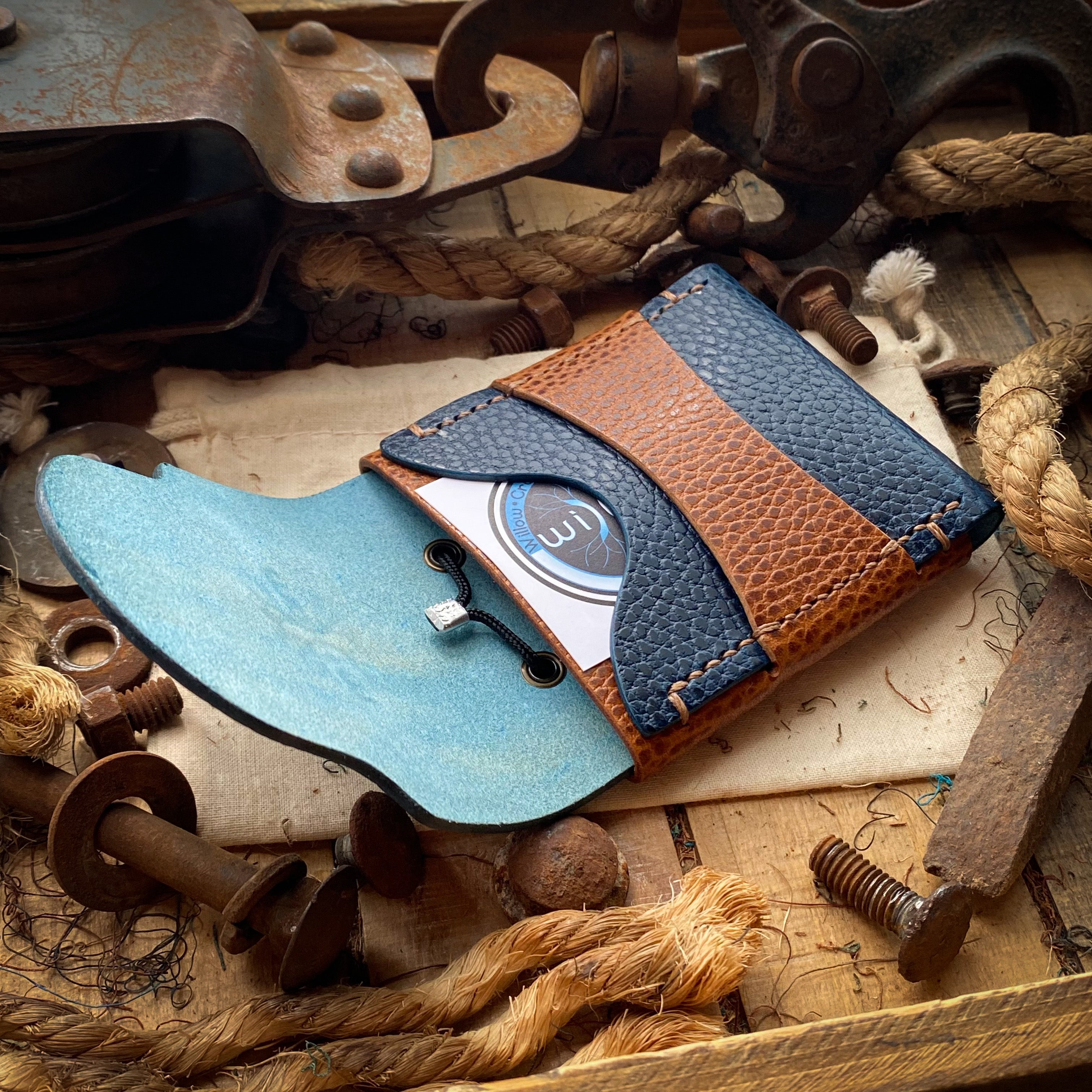 Tough Leather Flap Wallet for Travel with pull string