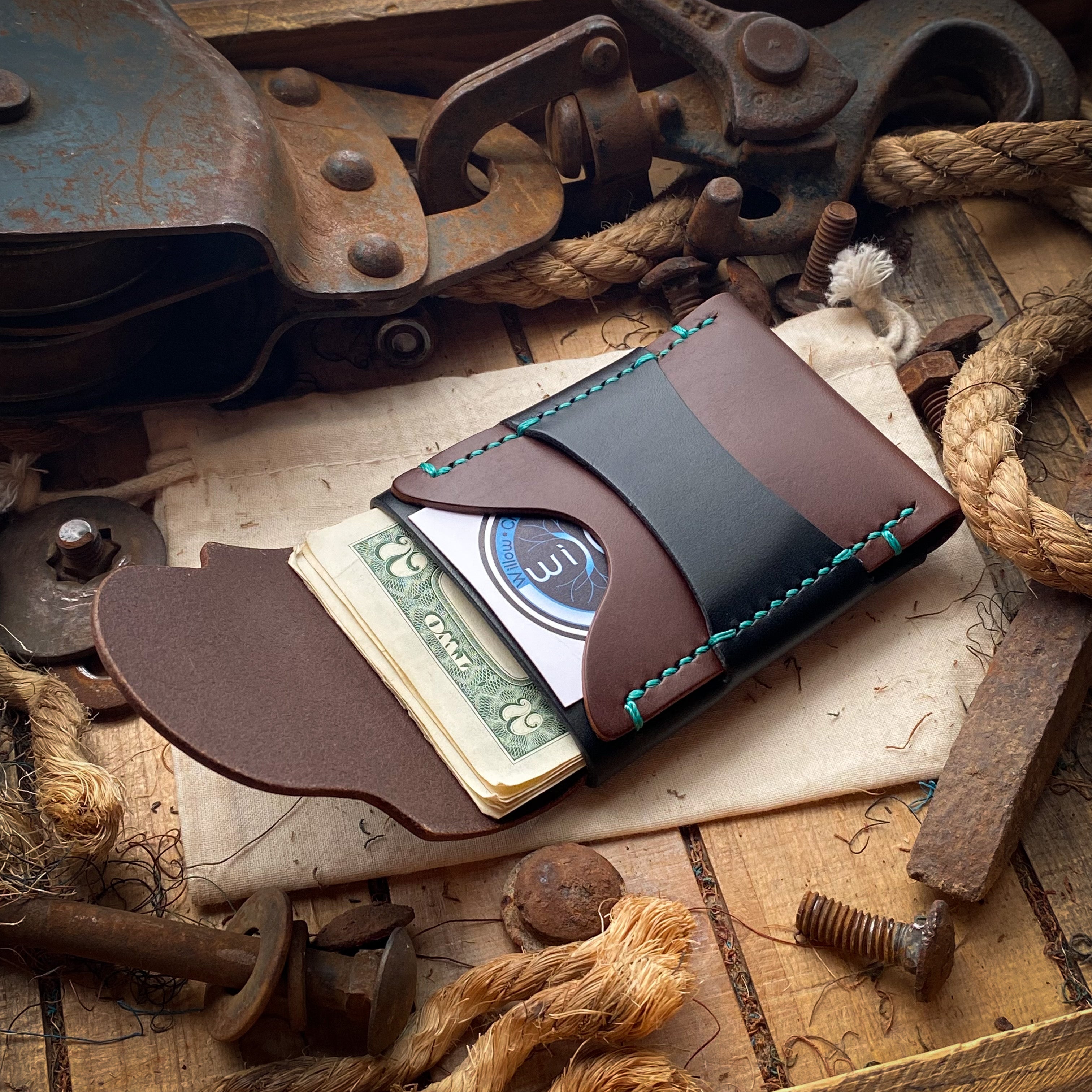 Unique Leather Minimalist Wallet with room for cards and cash