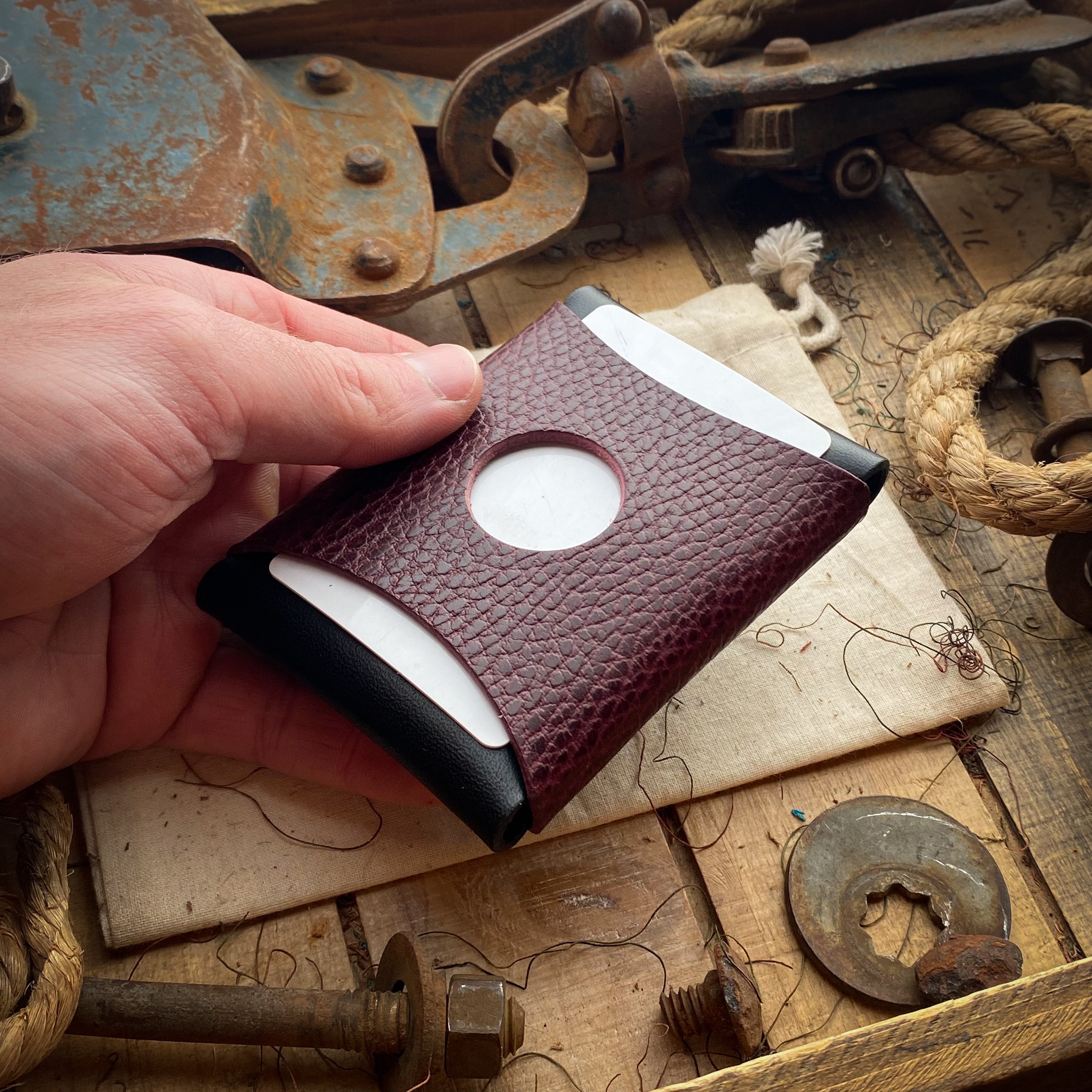 Unique Leather Wallet in Black and Bordeaux Rear