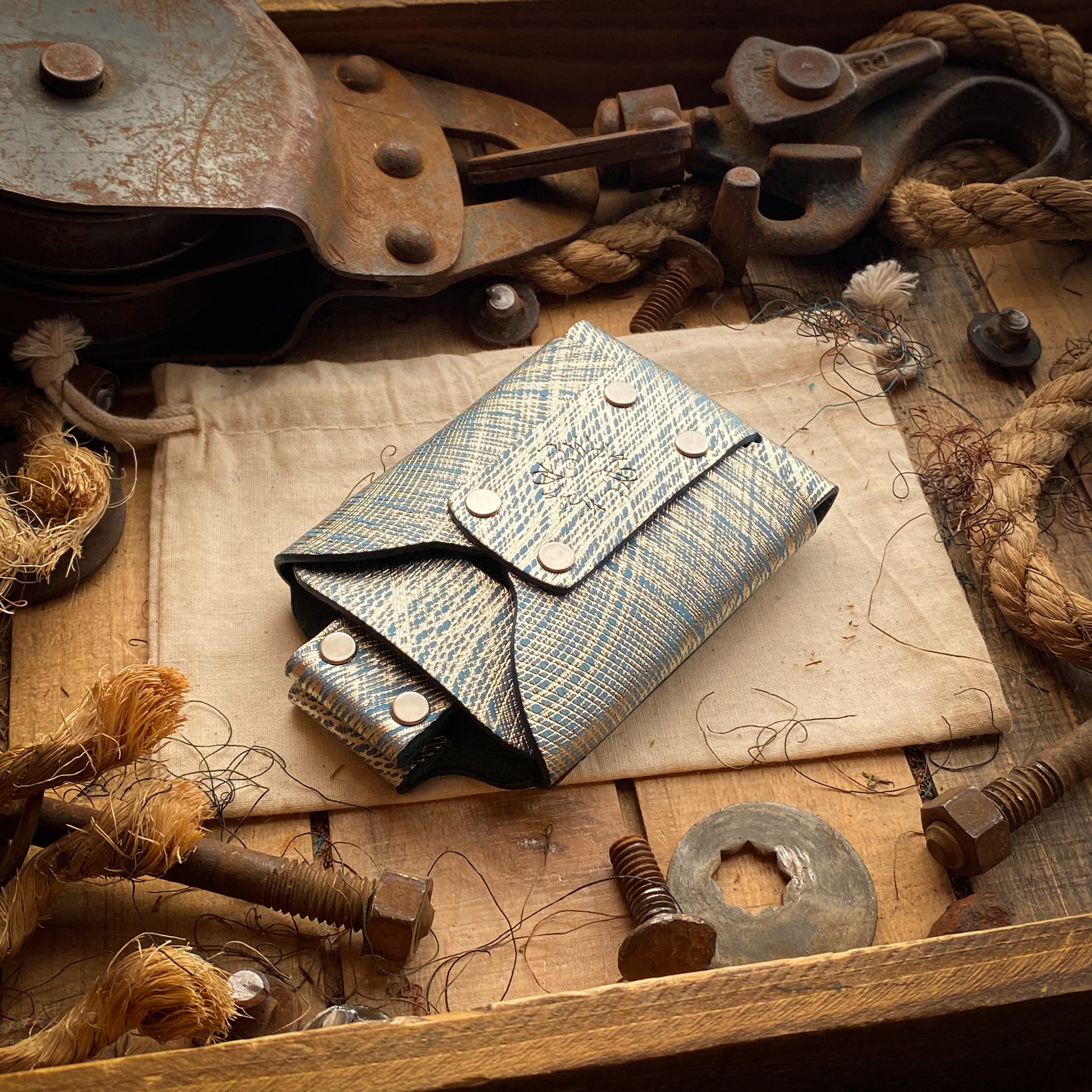 Unique Leather Wallet in Metallic Swirl with Rear Quick Access