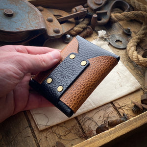Wask Slim Leather Wallet in Black Leather and Whiskey Dollaro Front