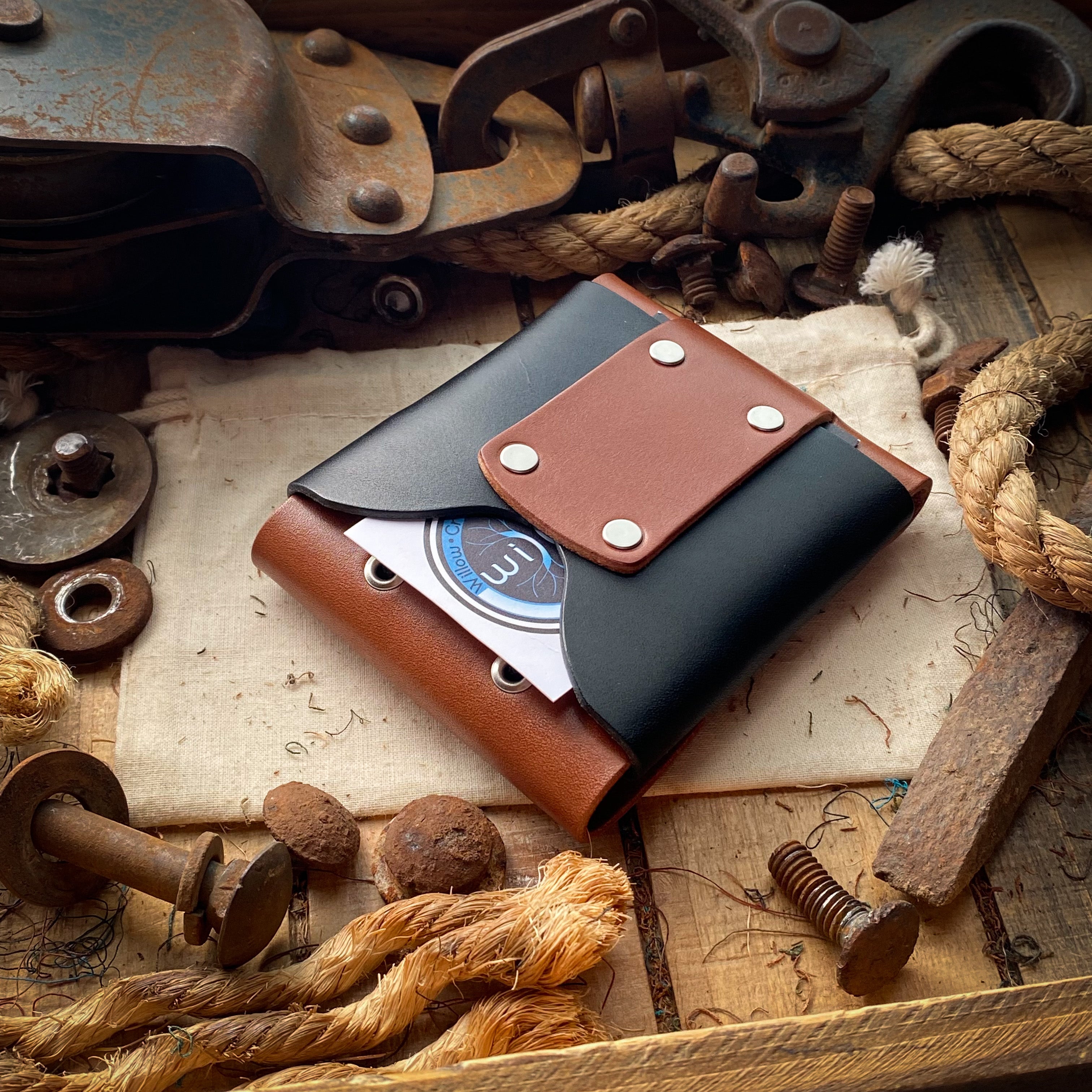 Wide Luxe Wallet in Bourbon and Black with quick access