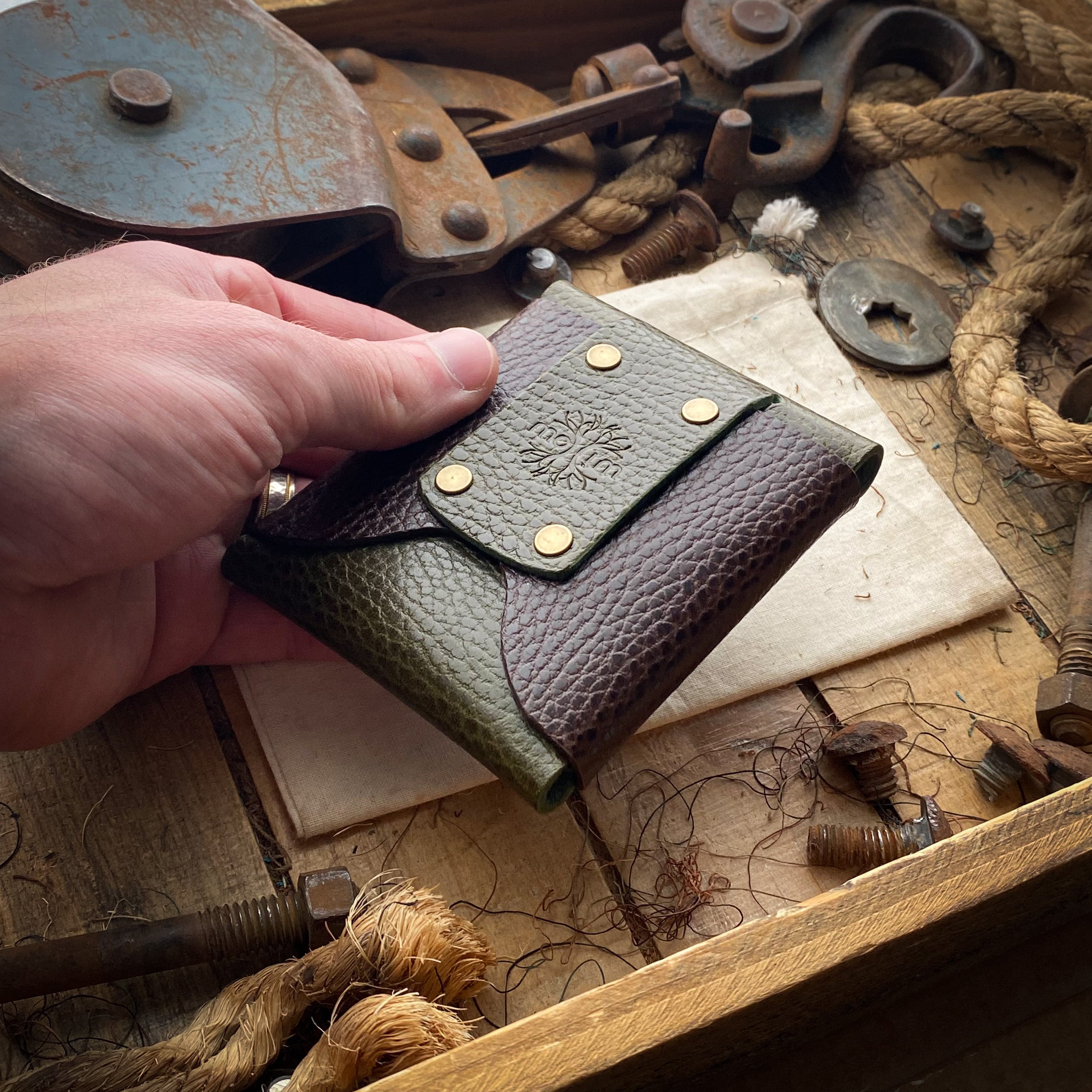 Wide Wask Minimalist Wallet in Olive and Brown Dollaro front Quick access Main