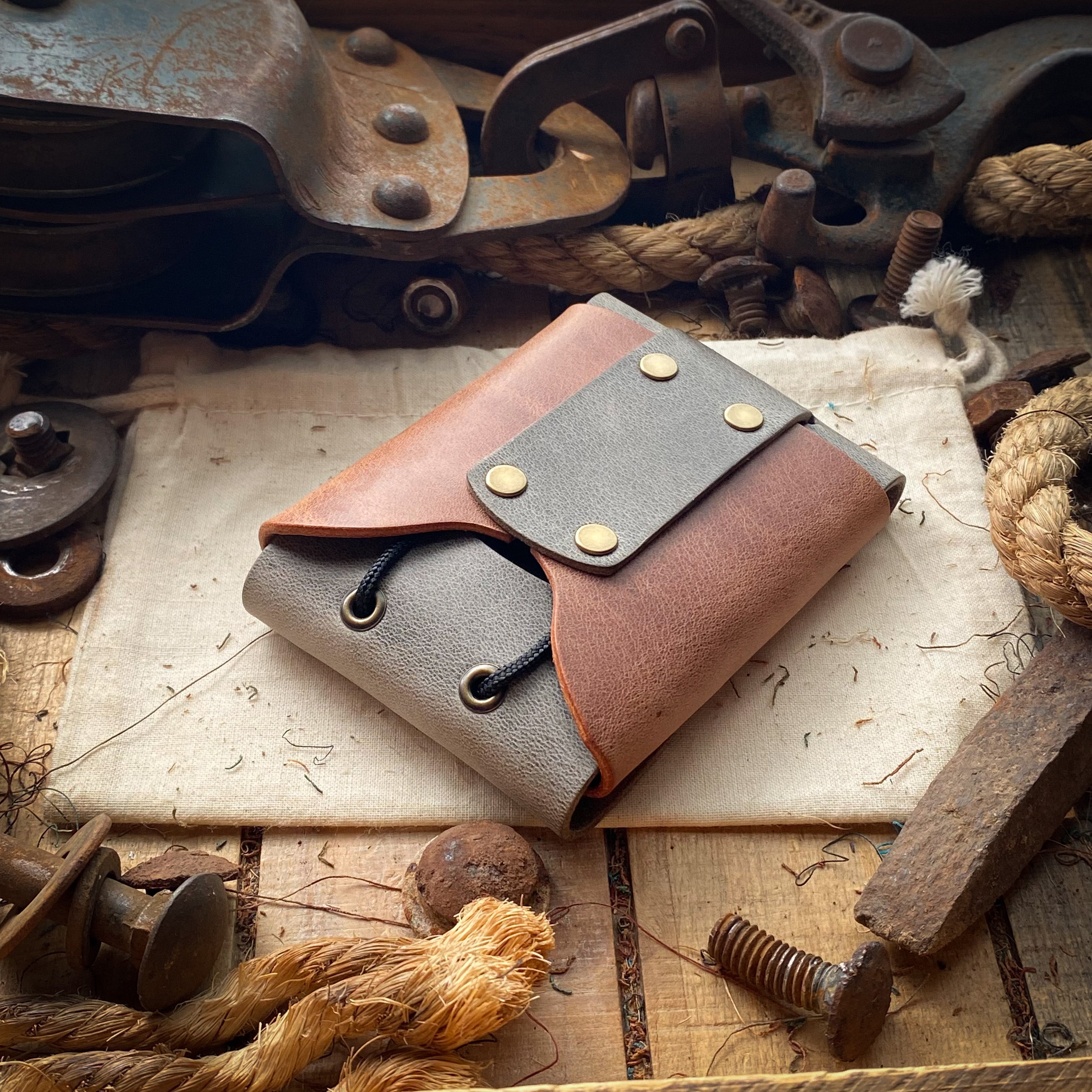 handmade distressed leather wallet flap luxe wallet with pull string
