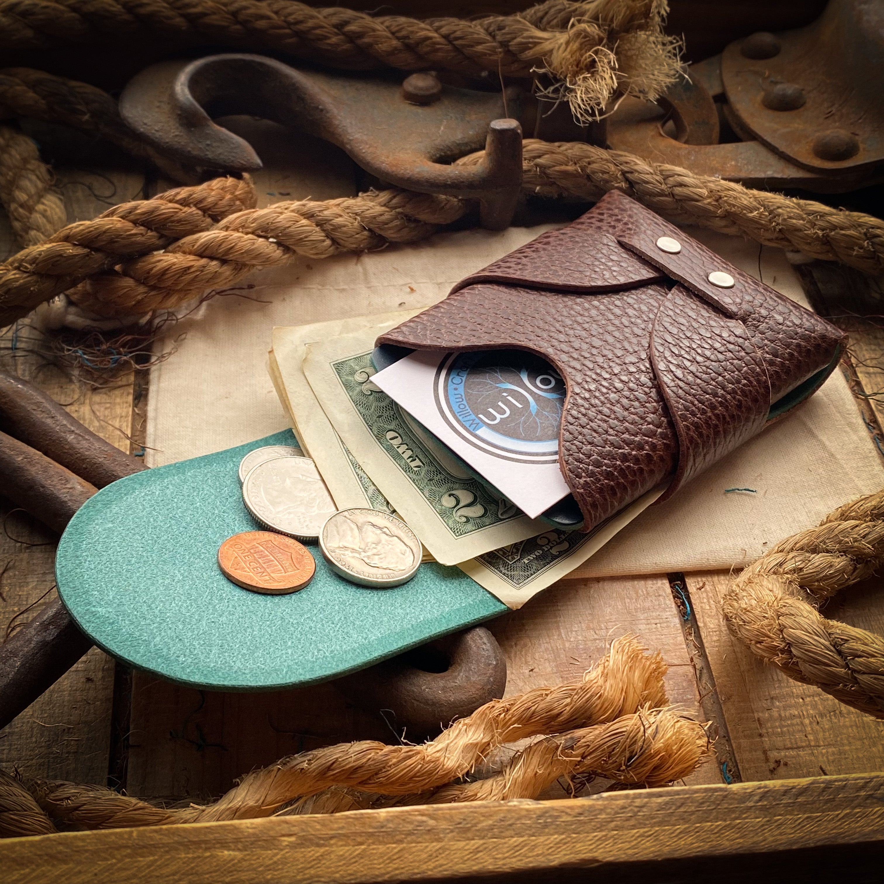 Original Swaddle Minimalist Wallet - Brown Dollaro and Ocean Blue