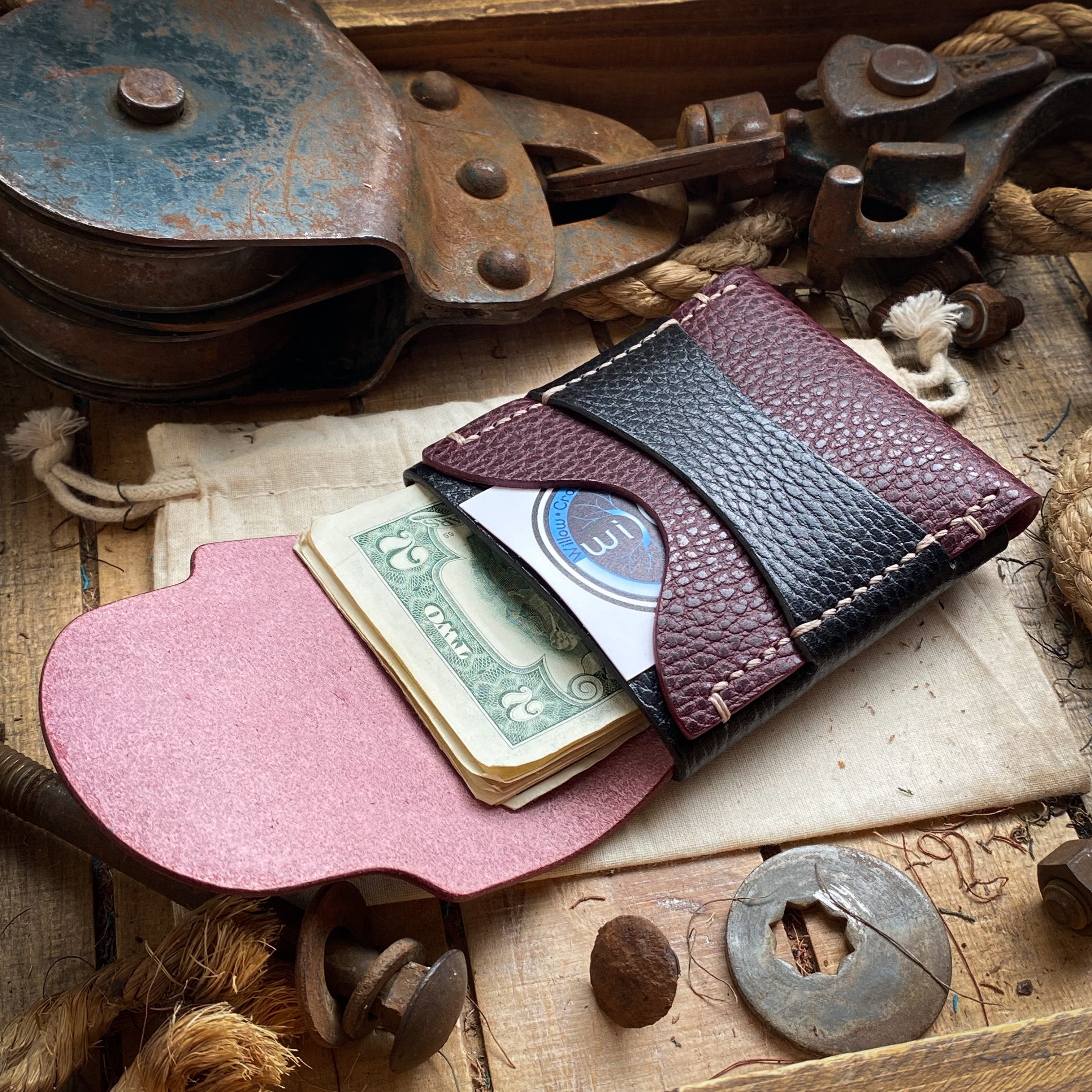 red and black wide luxe minimalist flap wallet