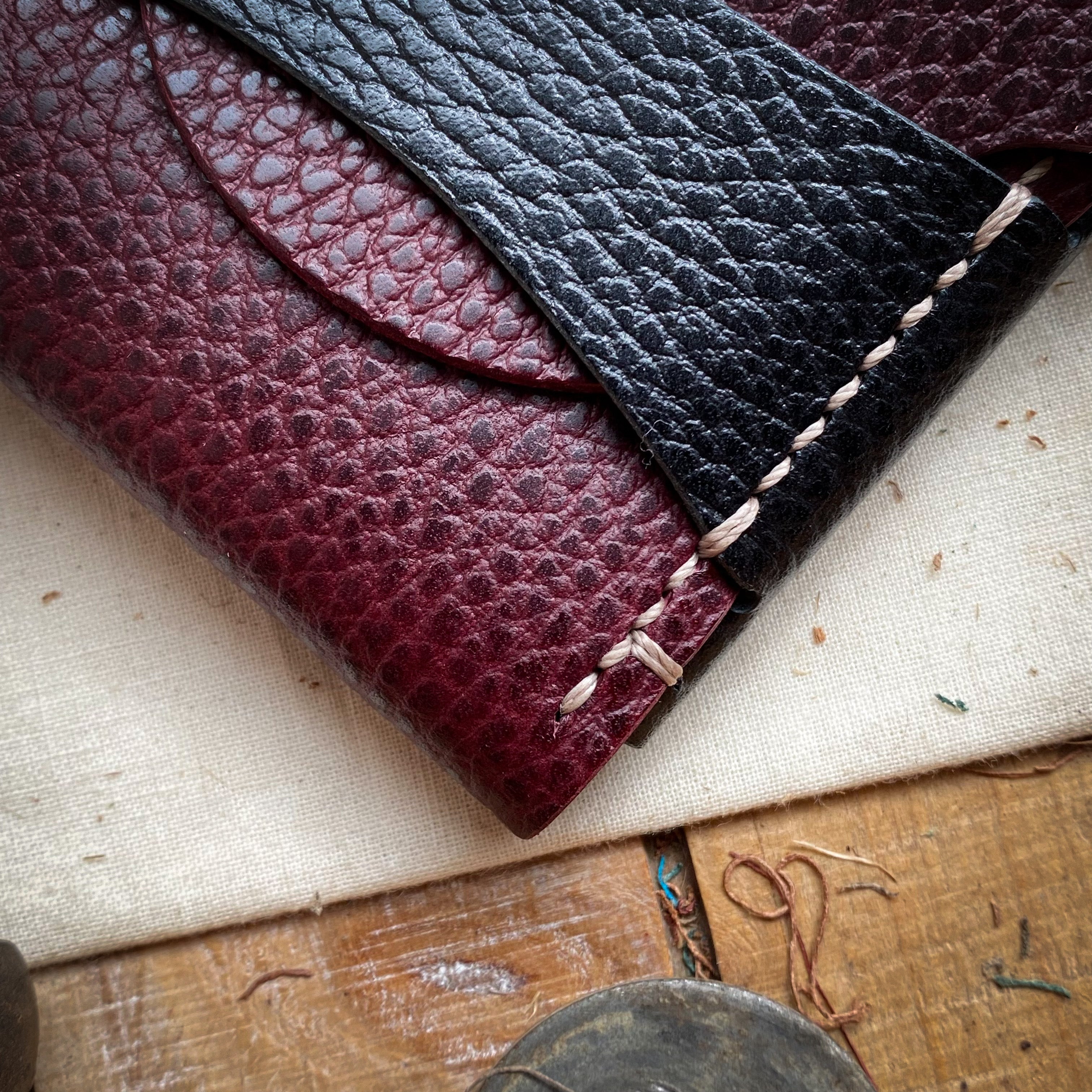 red and black wide luxe minimalist flap wallet in handmade