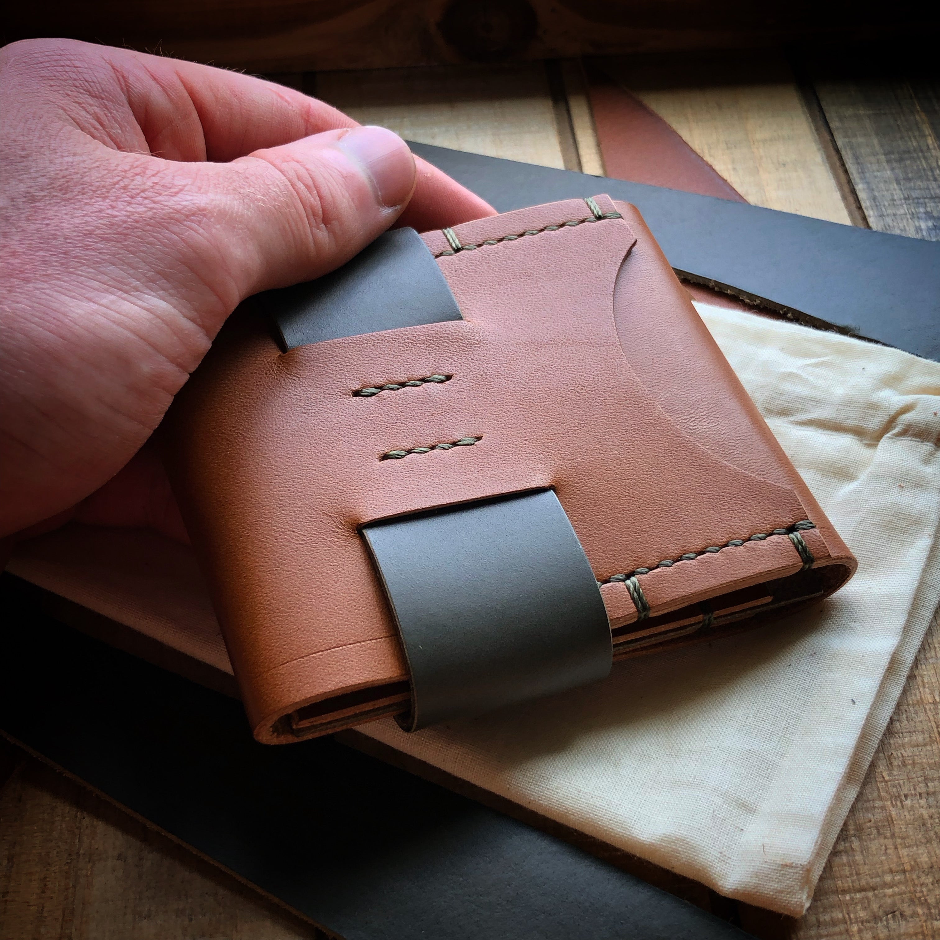 Luxe Minimalist Wallet - Quick Access - Bourbon and Olive Weed