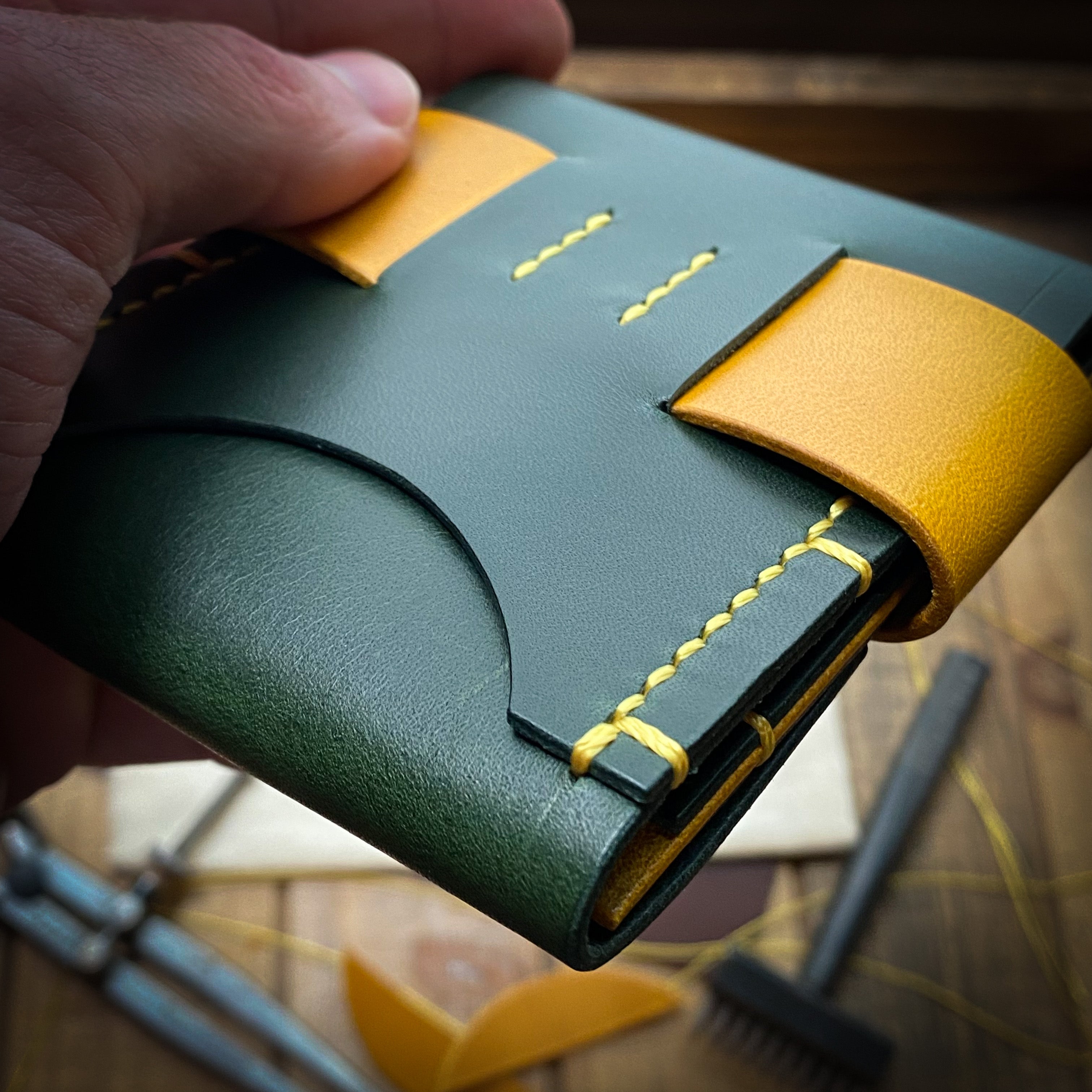 Luxe Minimalist Wallet - Quick Access - Emerald Green and Yellow